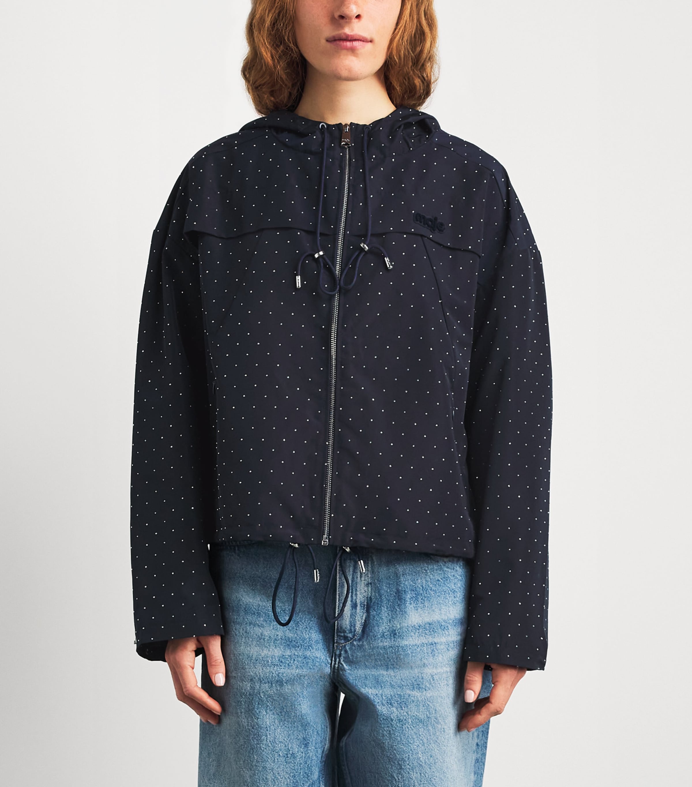 Maje Womens Rhinestone-Embellished Jacket Navy Image 4