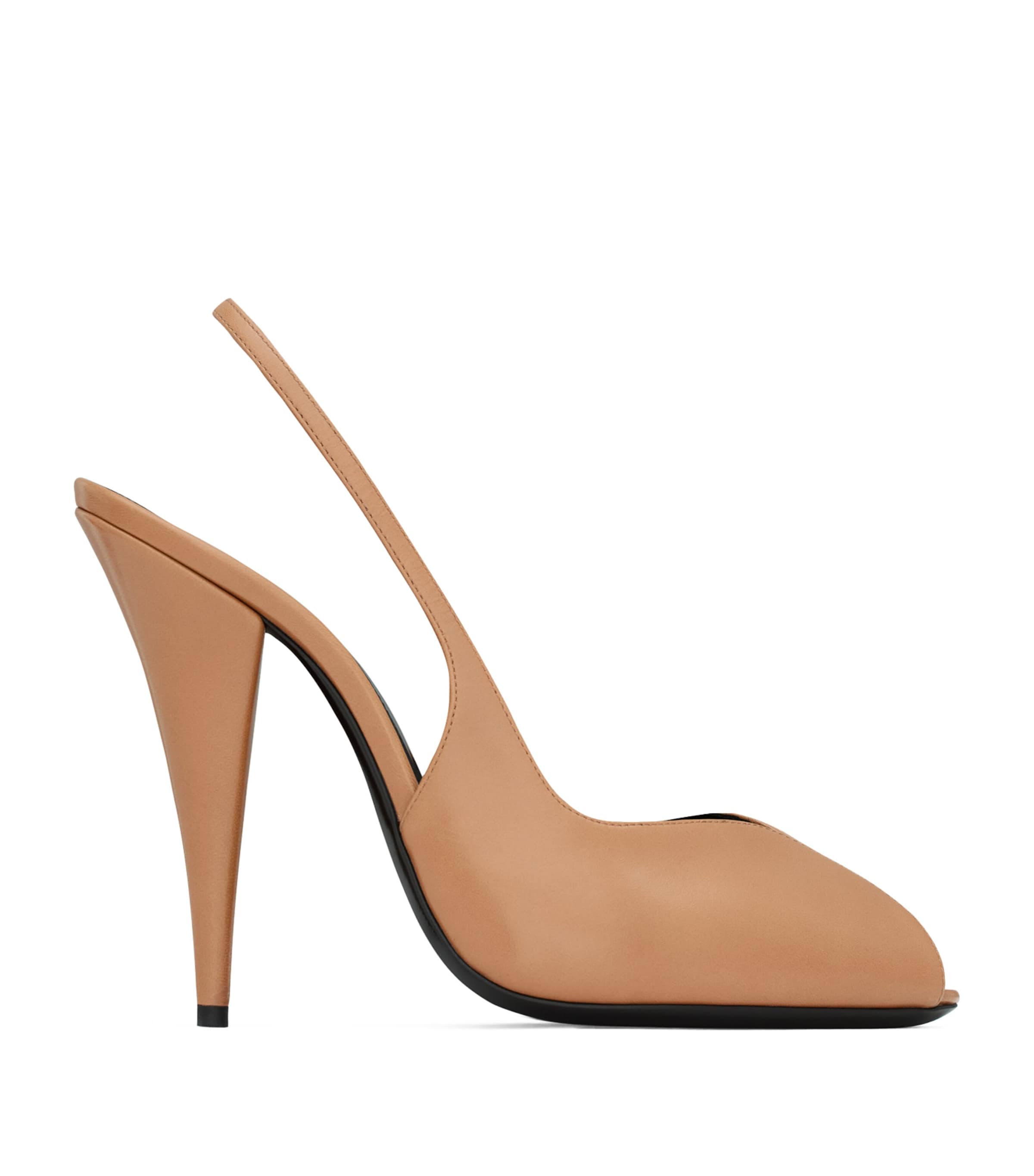 Saint Laurent Page Slingback Pumps In Smooth Leather In Brown