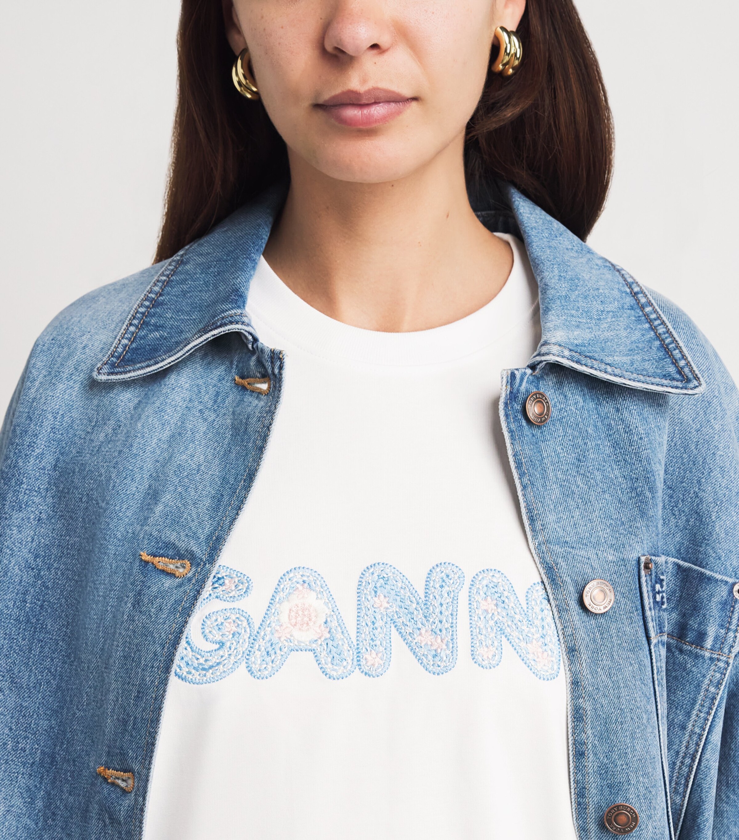GANNI Womens Organic Cotton Logo T-Shirt Bright White Image 3