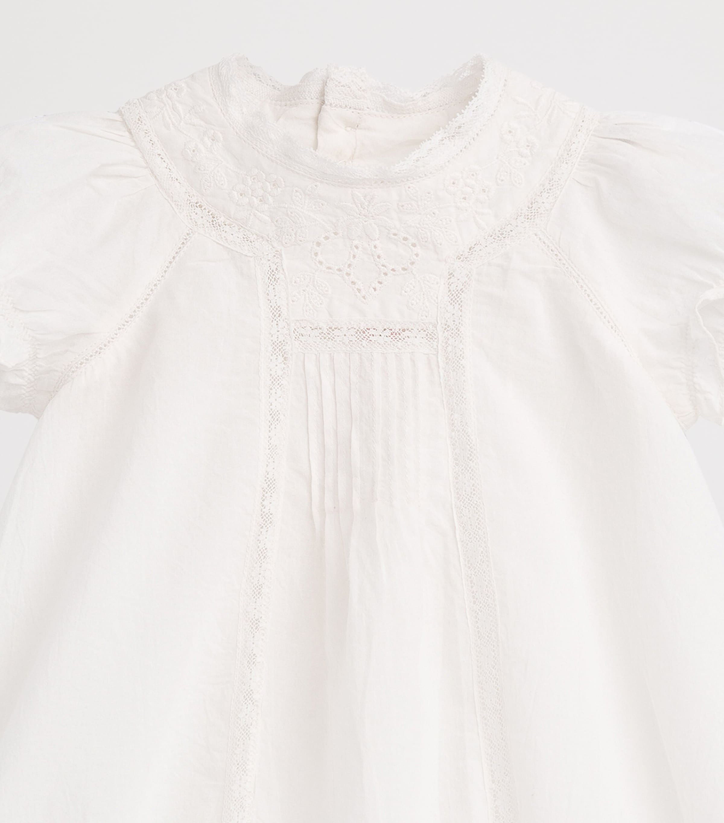Bonpoint Cotton Embroidered Bubble Bodysuit (1-12 Months) Blanc Lait Image 3