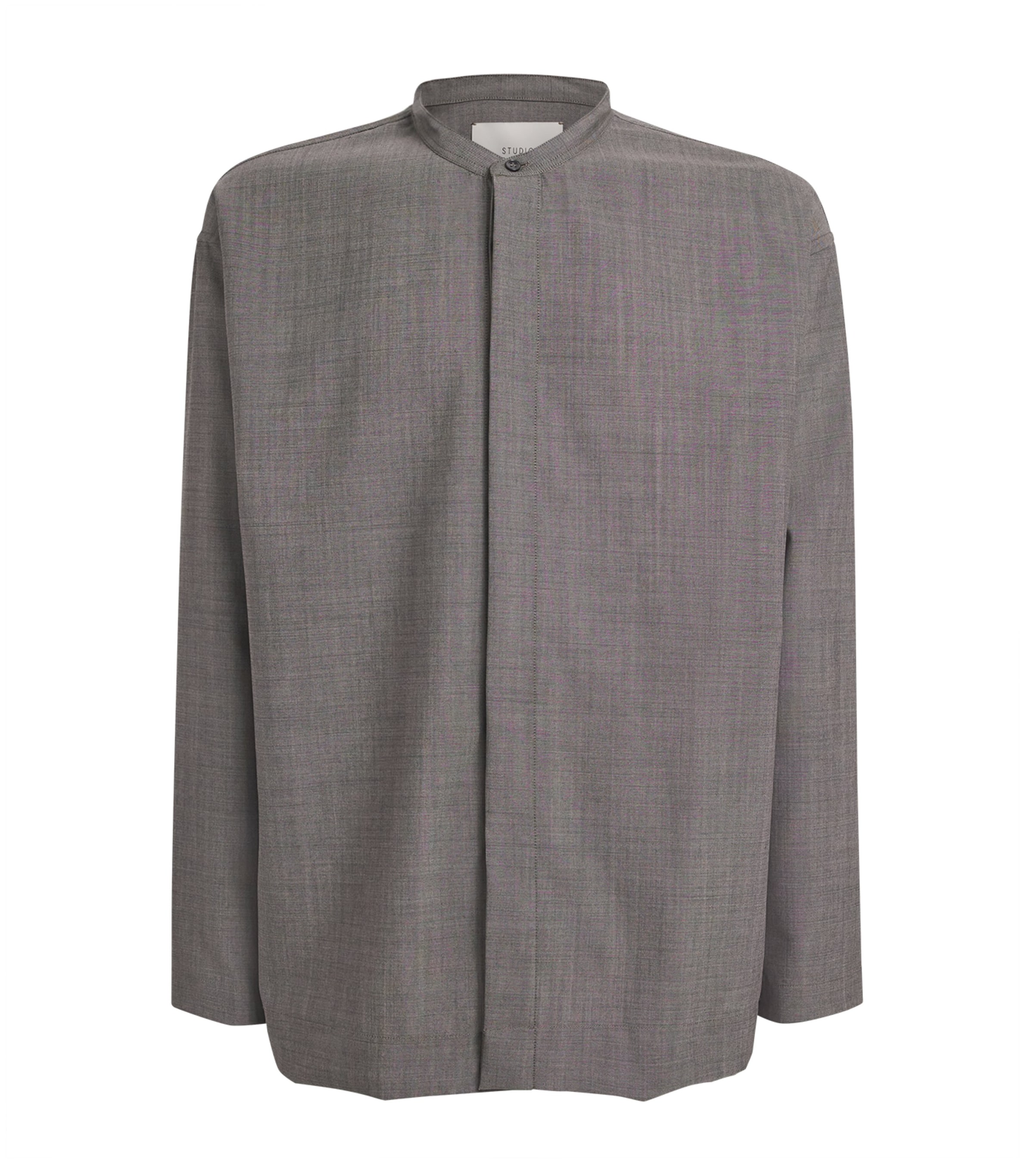 Wool Grandad-Collar Shirt WARM GREY Image 1