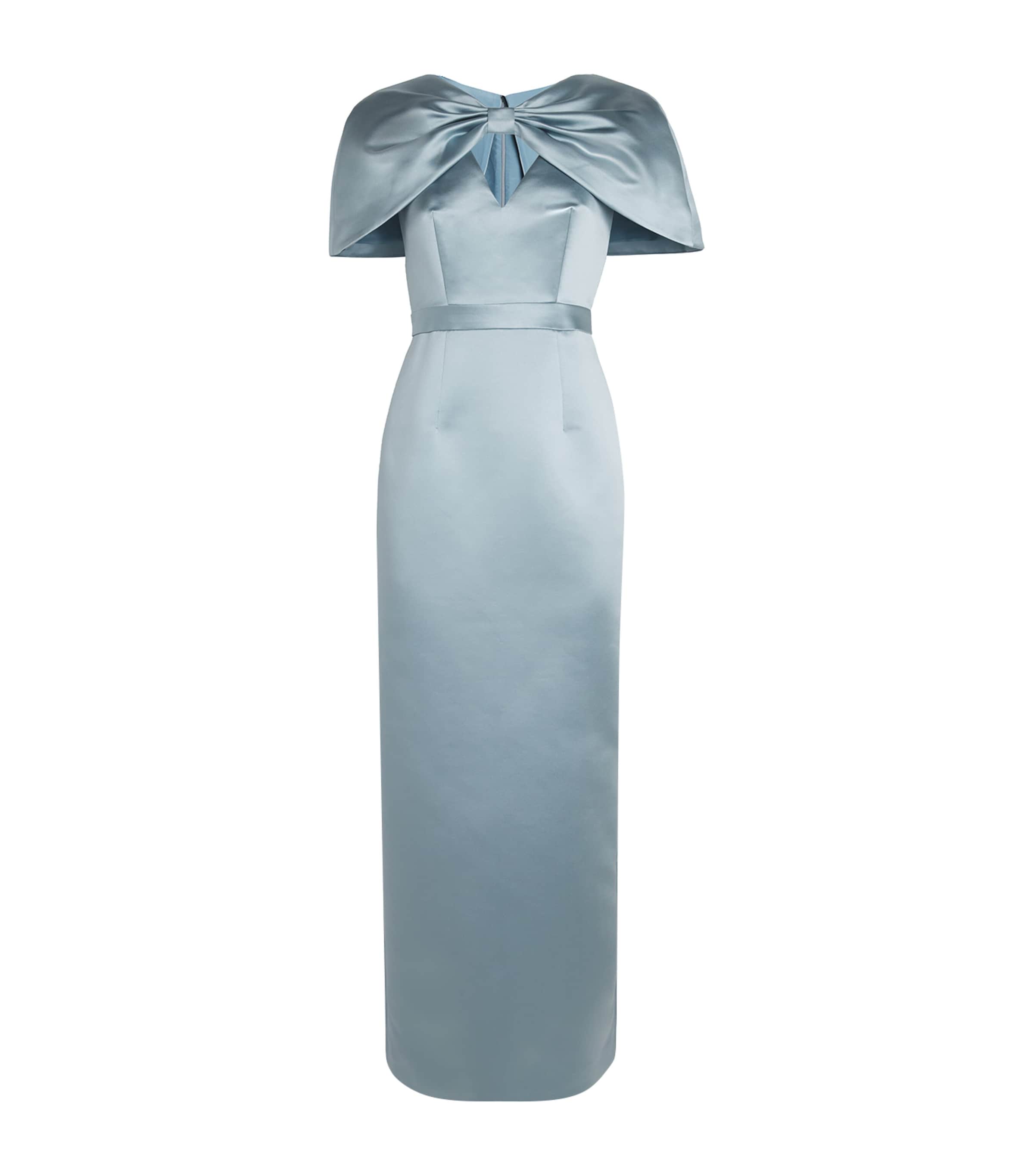 Huishan Zhang Satin Bow Anita Maxi Dress In Blue