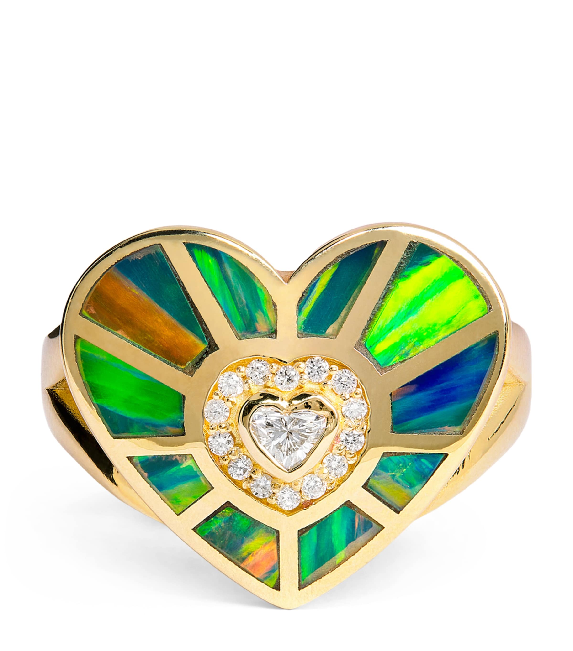 Jacquie Aiche Yellow Gold, Diamond And Opal Heart Ring In Gold