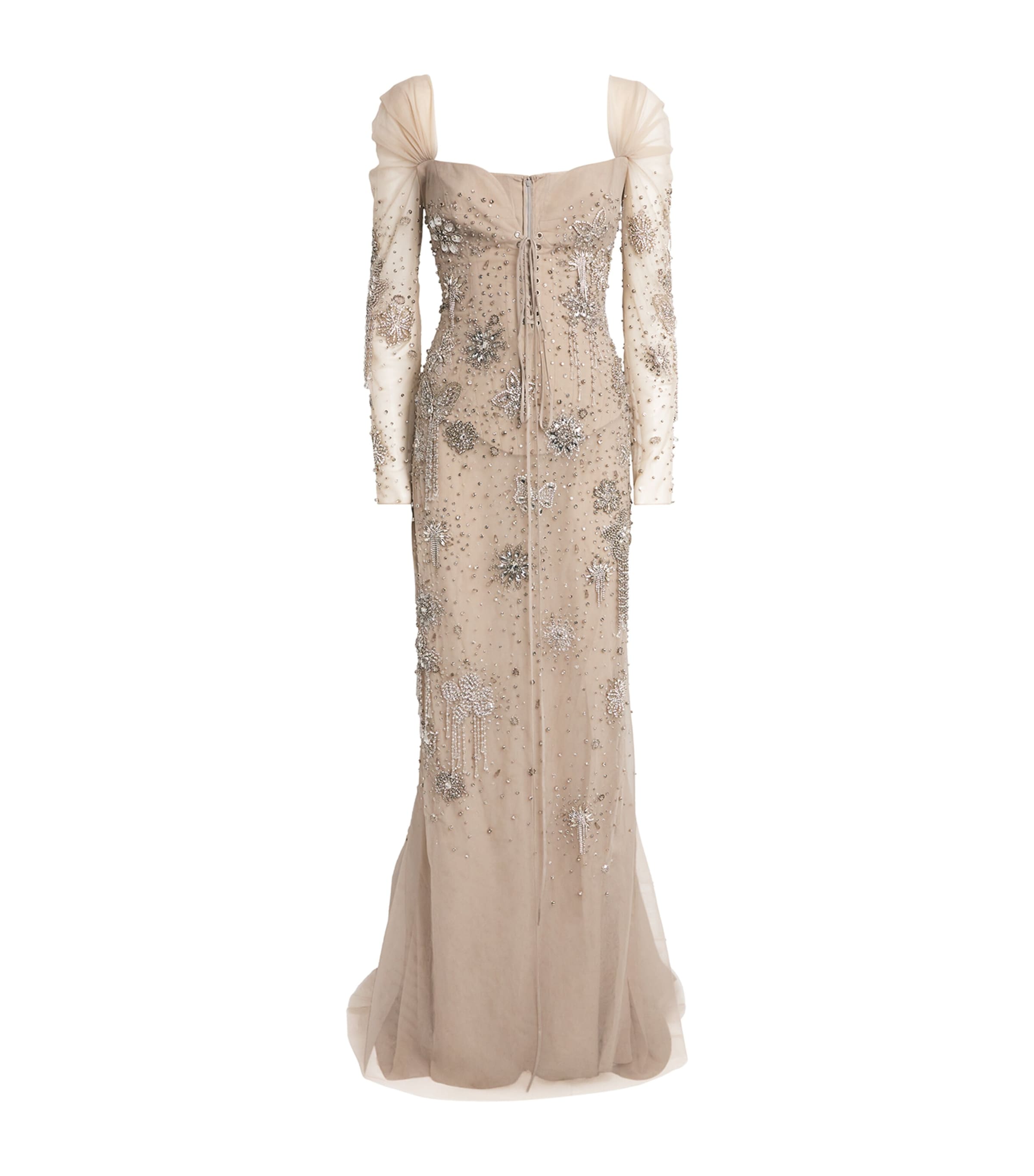 Georges Hobeika Silk-blend Embellished Gown In Brown