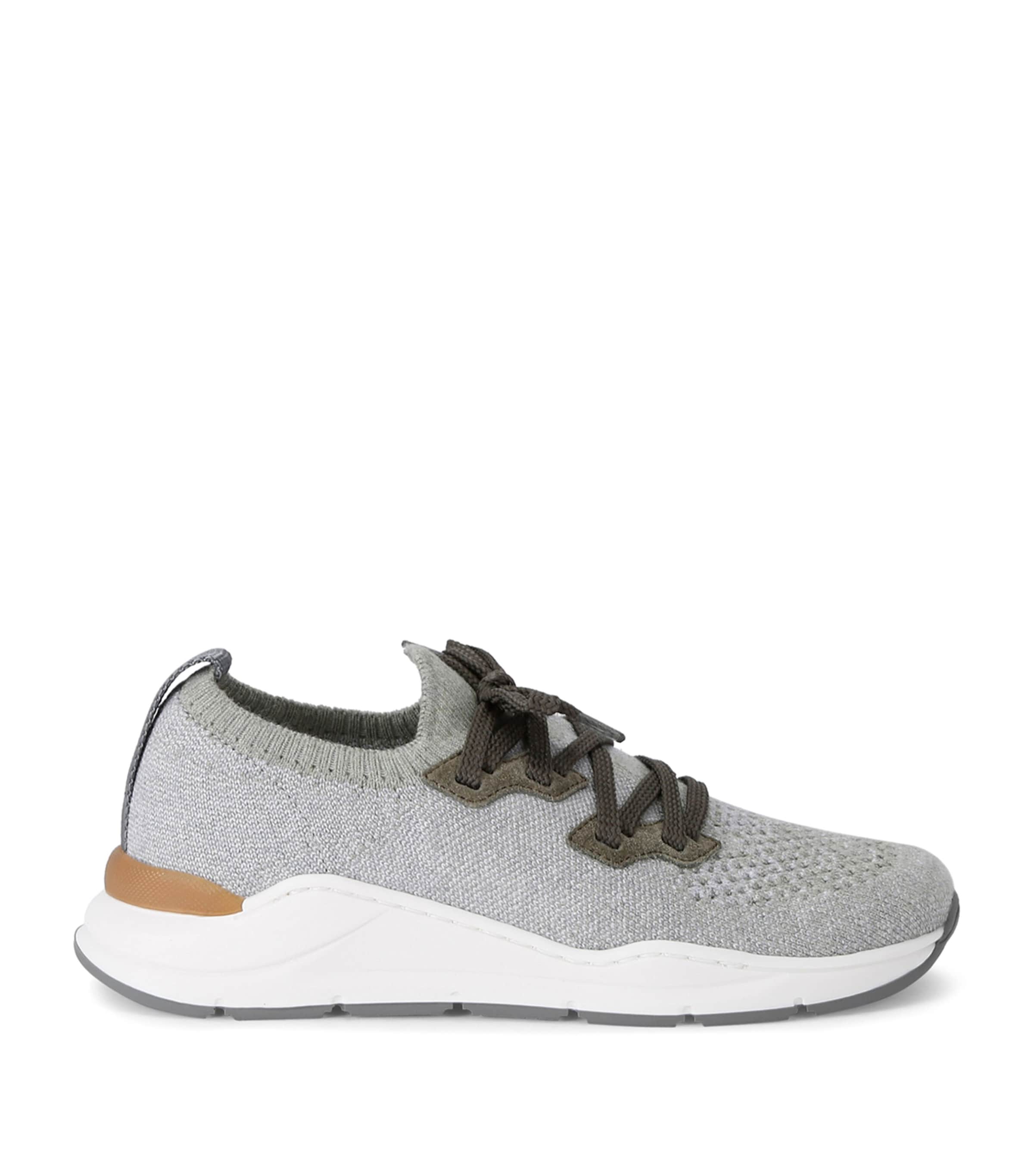 Brunello Cucinelli Cotton Knitted Sneakers In Grey