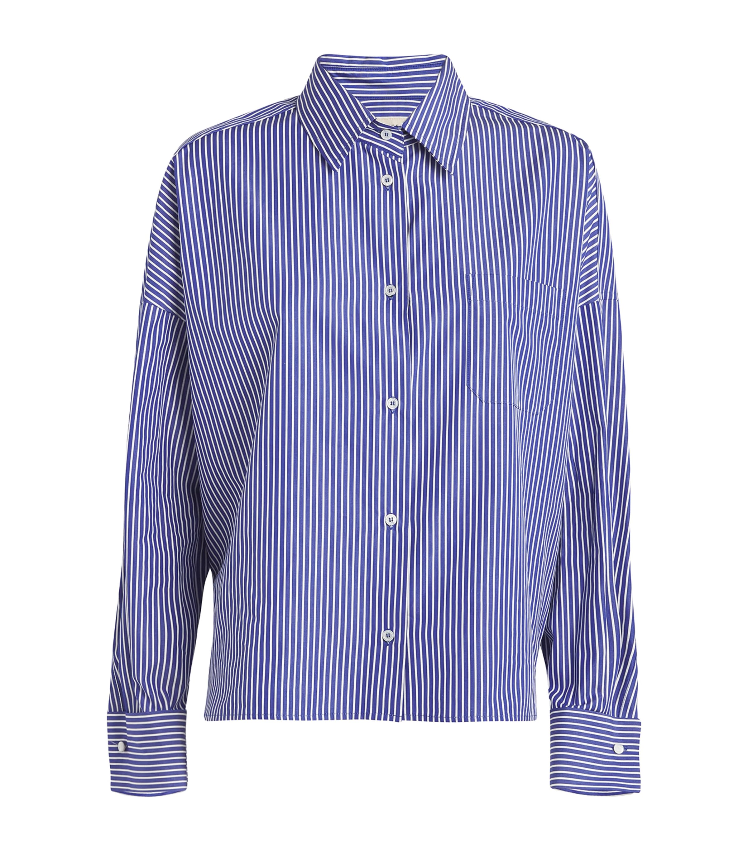 Shop Weekend Max Mara Cotton Striped Cropped Shirt In Blue