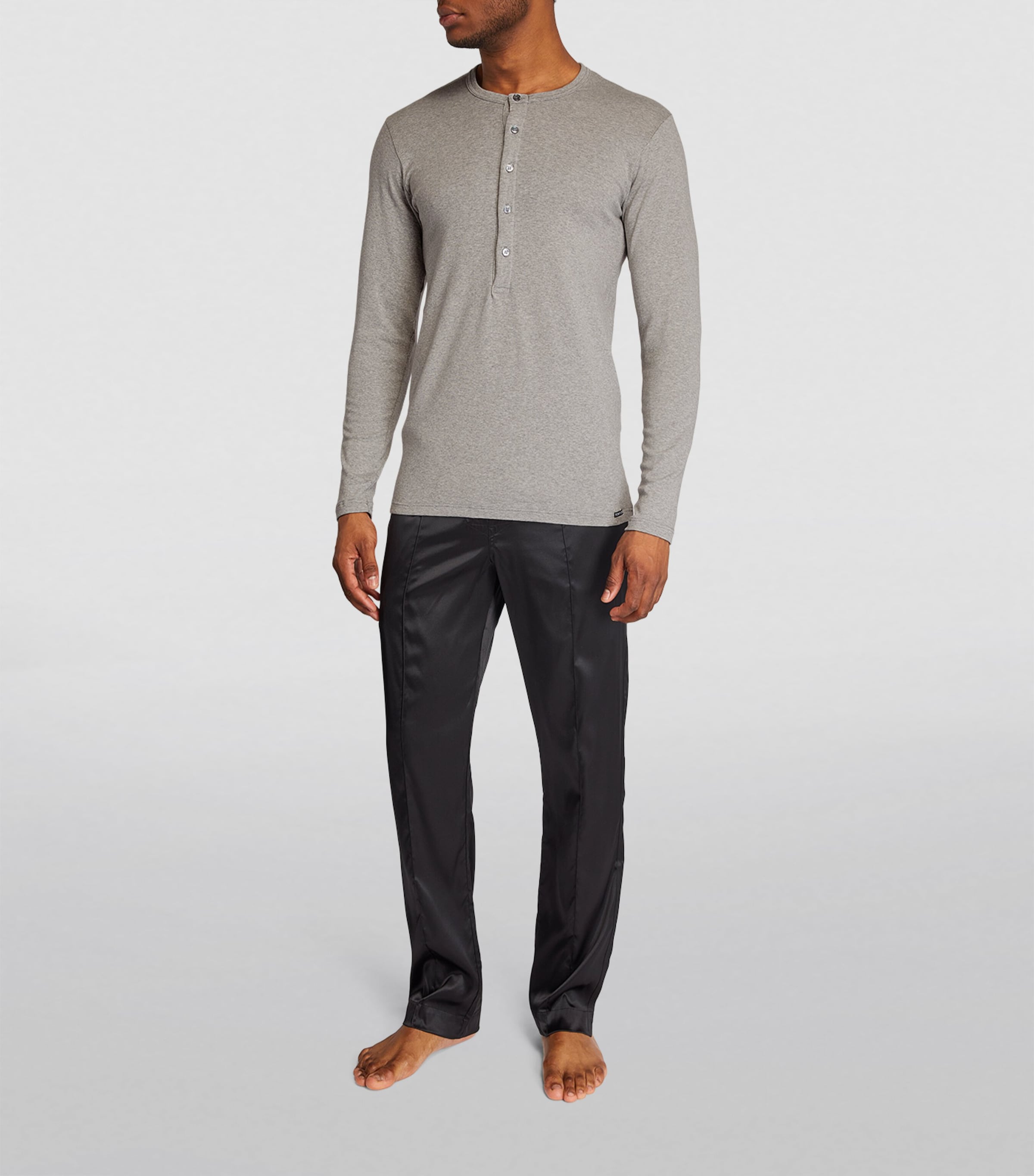 Cotton-Blend Lounge Henley Top 020 GREY Image 2