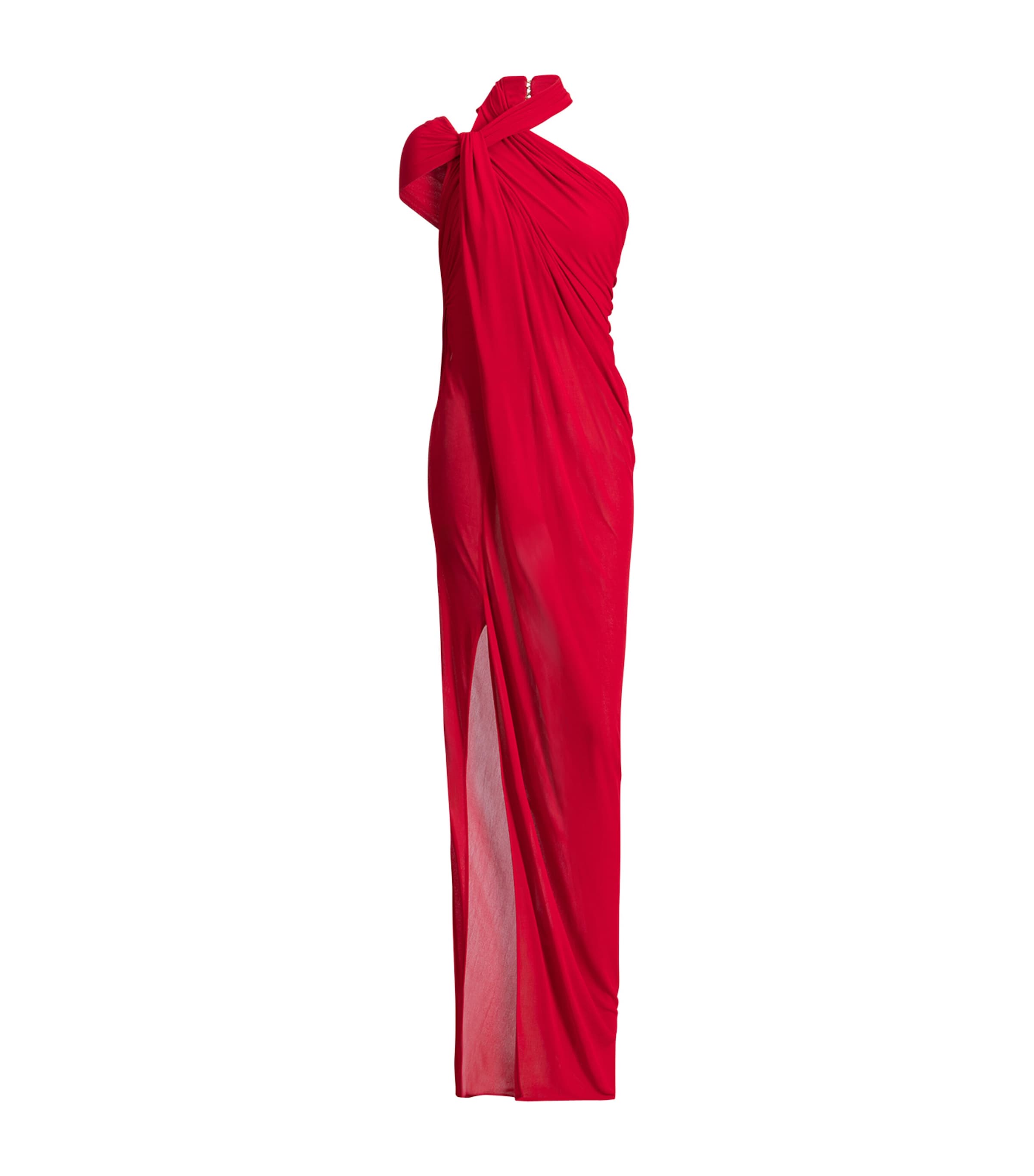 Balmain Womens Draped Jersey Dress Rouge Image 1