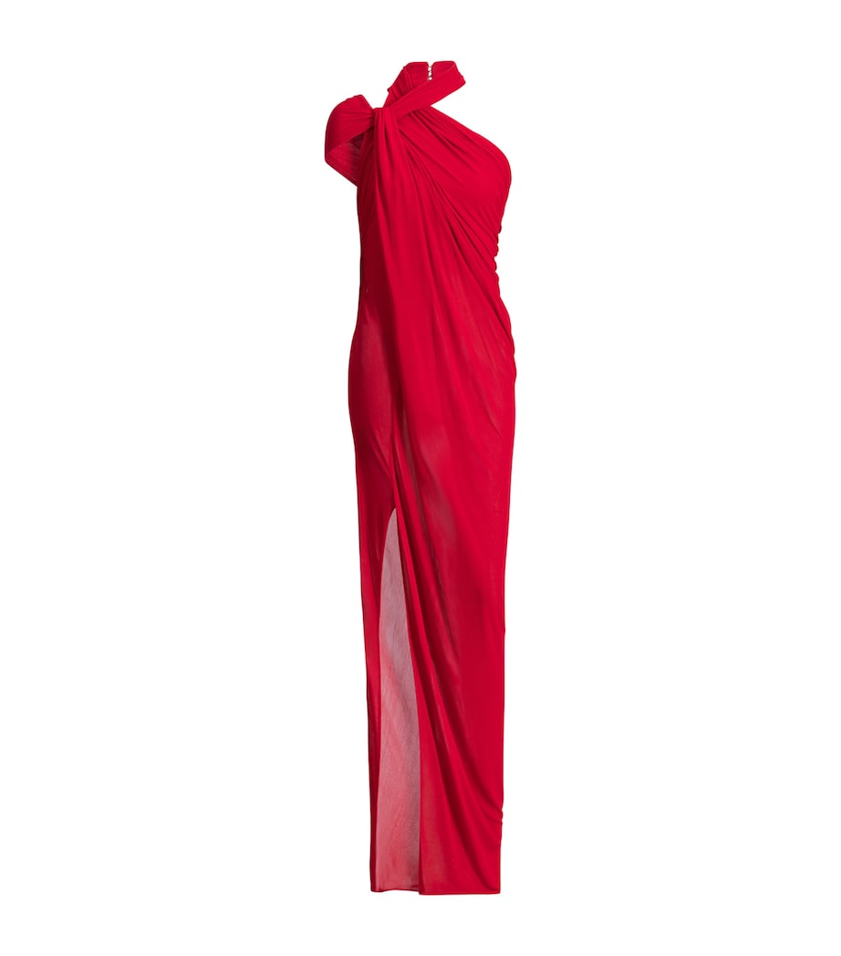 Balmain Womens Draped Jersey Dress Rouge Image 1