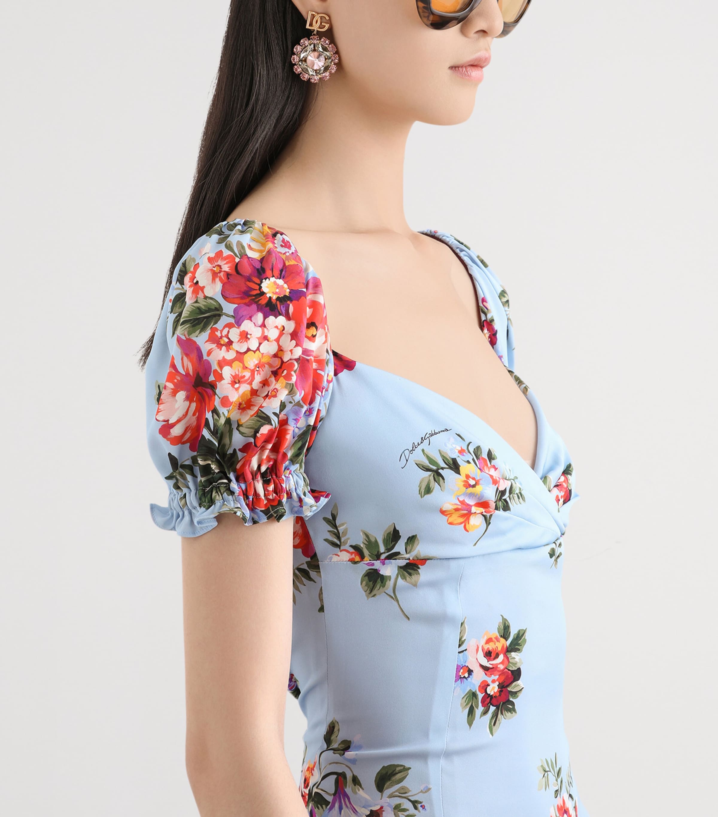 Dolce&Gabbana Womens Silk-Blend Bouquet Print Midi Dress Mazz Image 5