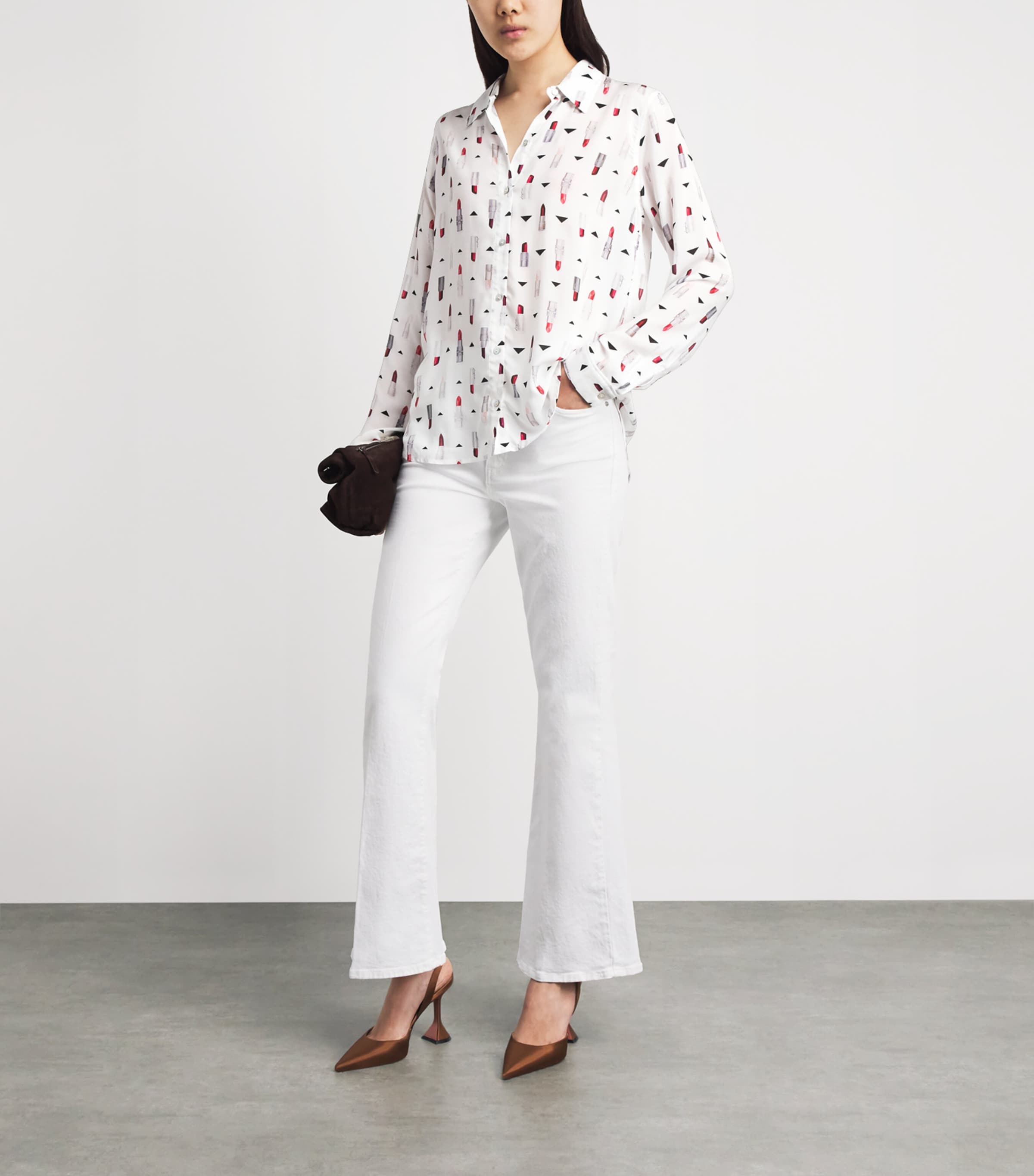 L'Agence Womens Lipstick Print Holly Shirt Lipp Ivry Mlti Lpstk Image 2