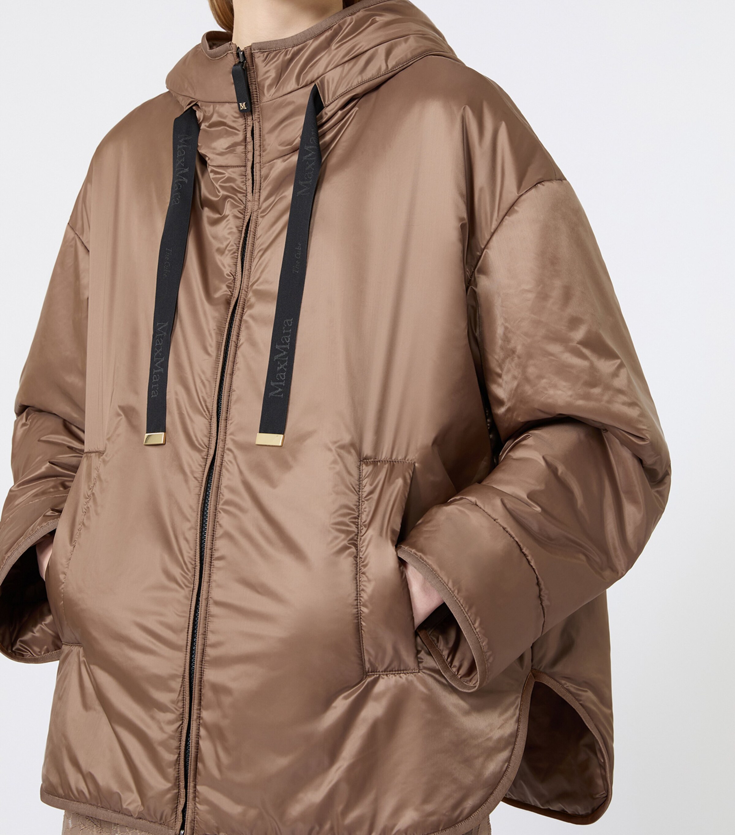 Max Mara Womens Hooded Padded Jacket Mud Image 7