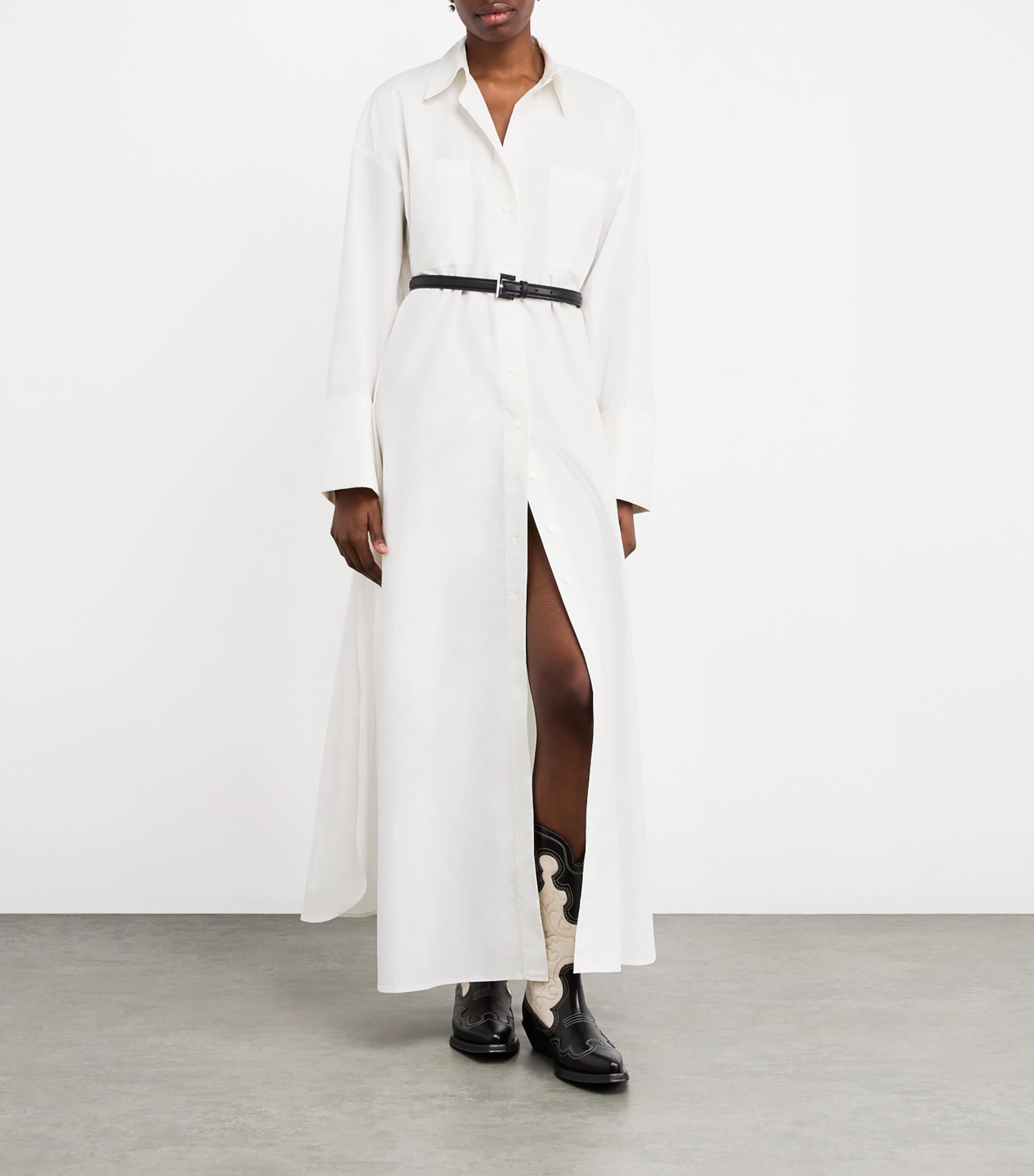 7 For All Mankind Womens Cotton Shirt Maxi Dress Popeline Whte Image 2