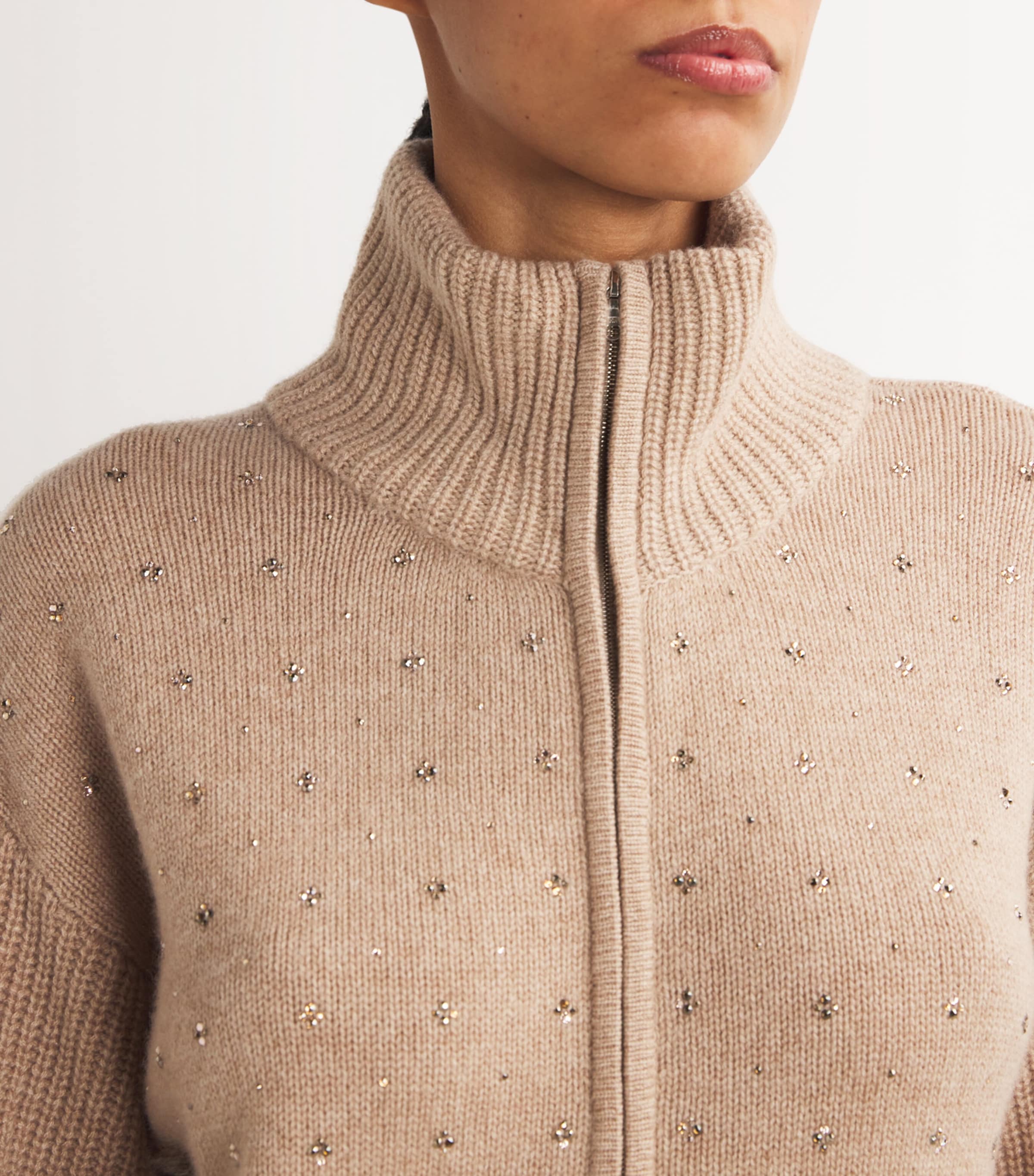 Cashmere Crystal-Embellished Bomber Jacket GOLDS MIDBROWN Image 6