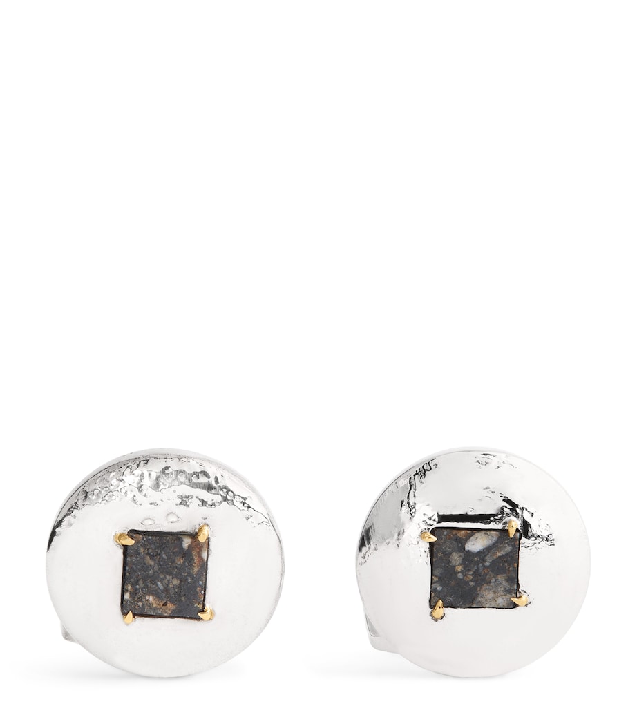 Tateossian Silver and Lunar Breccia Meteorite Cufflinks Yellow Gold Image 1