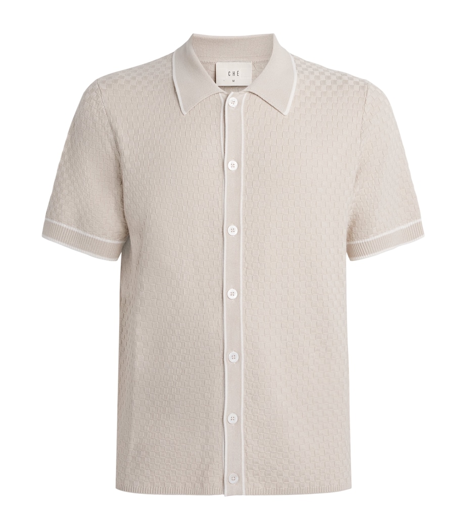 Cotton Chequerboard-Knit Shirt 5 - WHITE Image 1
