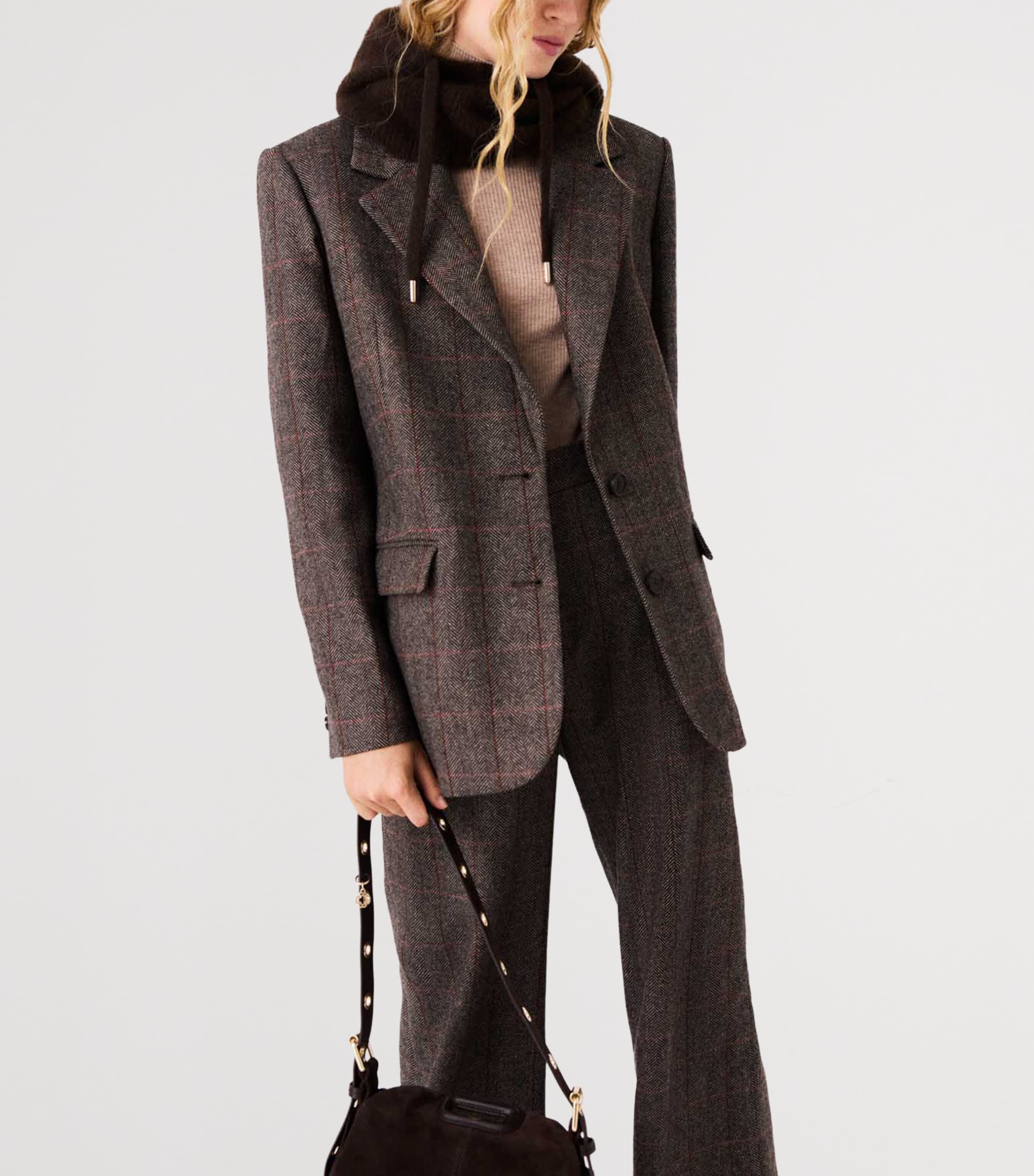 Maje Womens Wool-Blend Belted Blazer Brown Image 5