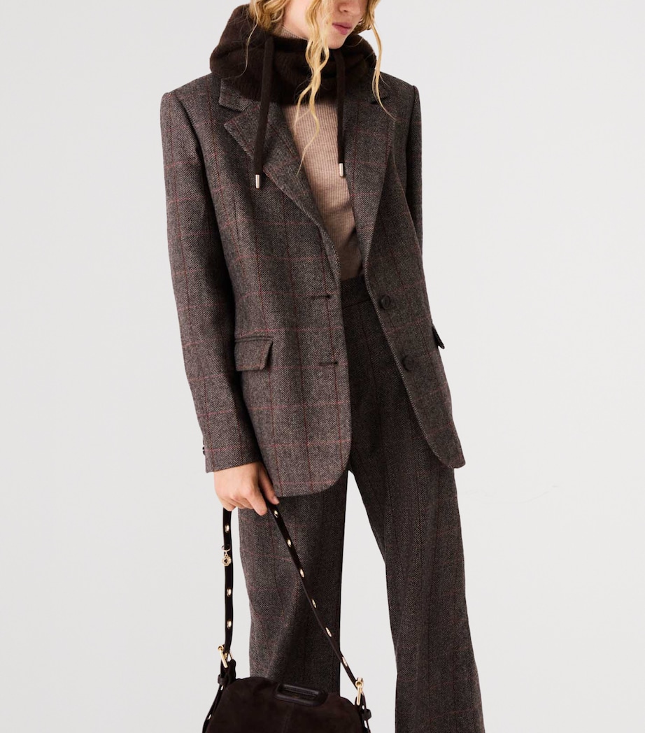 Maje Womens Wool-Blend Belted Blazer Brown Image 5