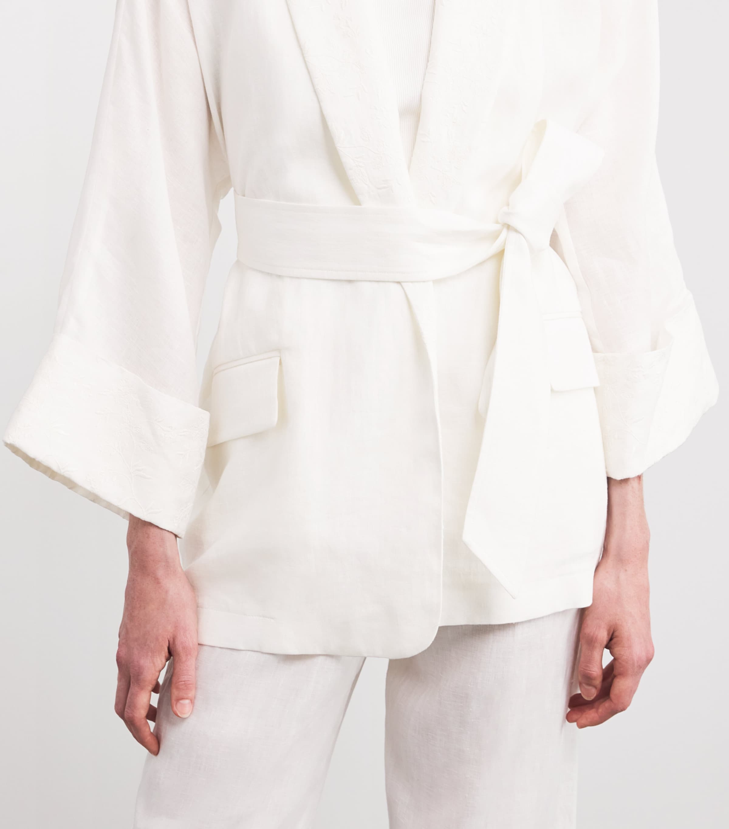 x Harrods Linen Belted Blazer BIANCO Image 6