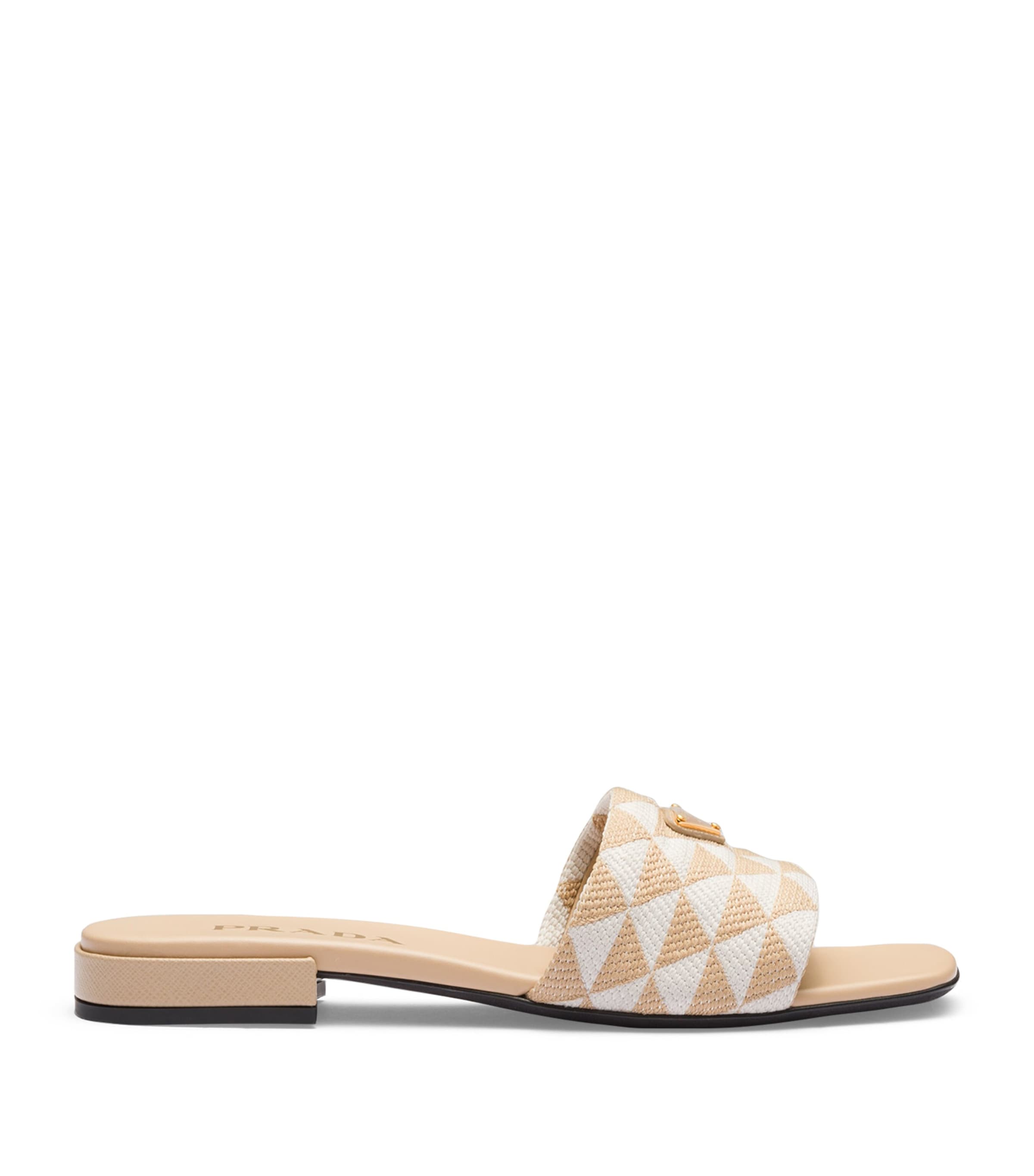Prada Embroidered Slides In Beige