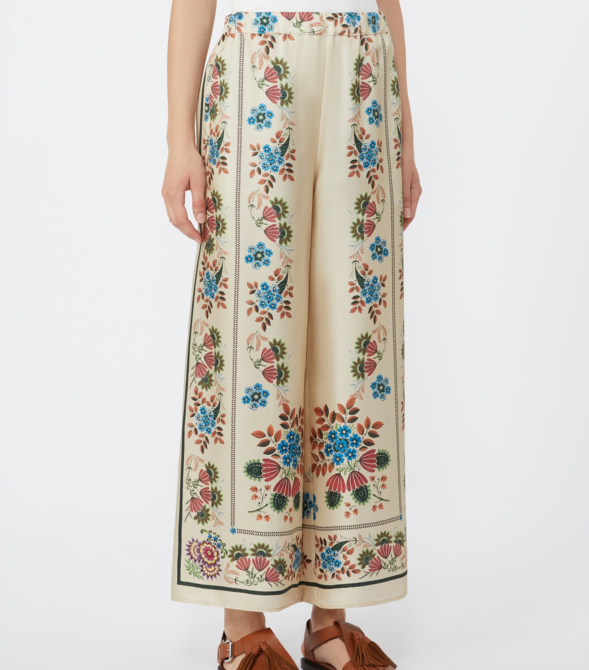 Weekend Max Mara Womens Silk Floral Trousers Ivory Image 3