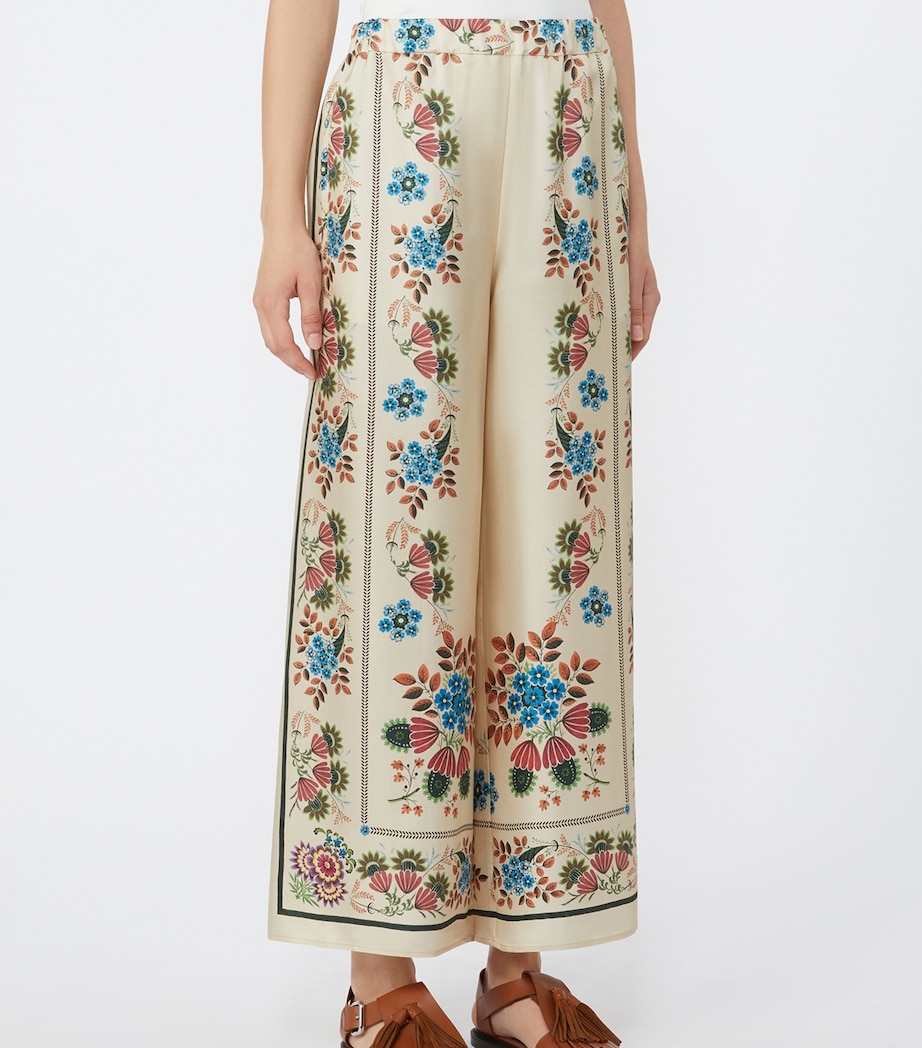 Weekend Max Mara Womens Silk Floral Trousers Ivory Image 3