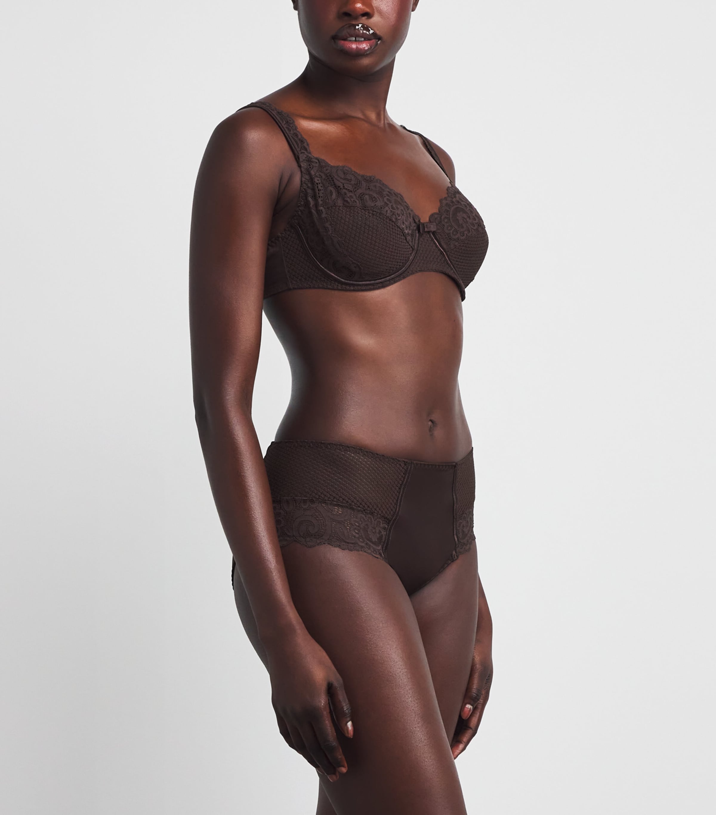 Maison Lejaby Womens Cotton Lace-Detail Gaby Briefs Cola Image 2