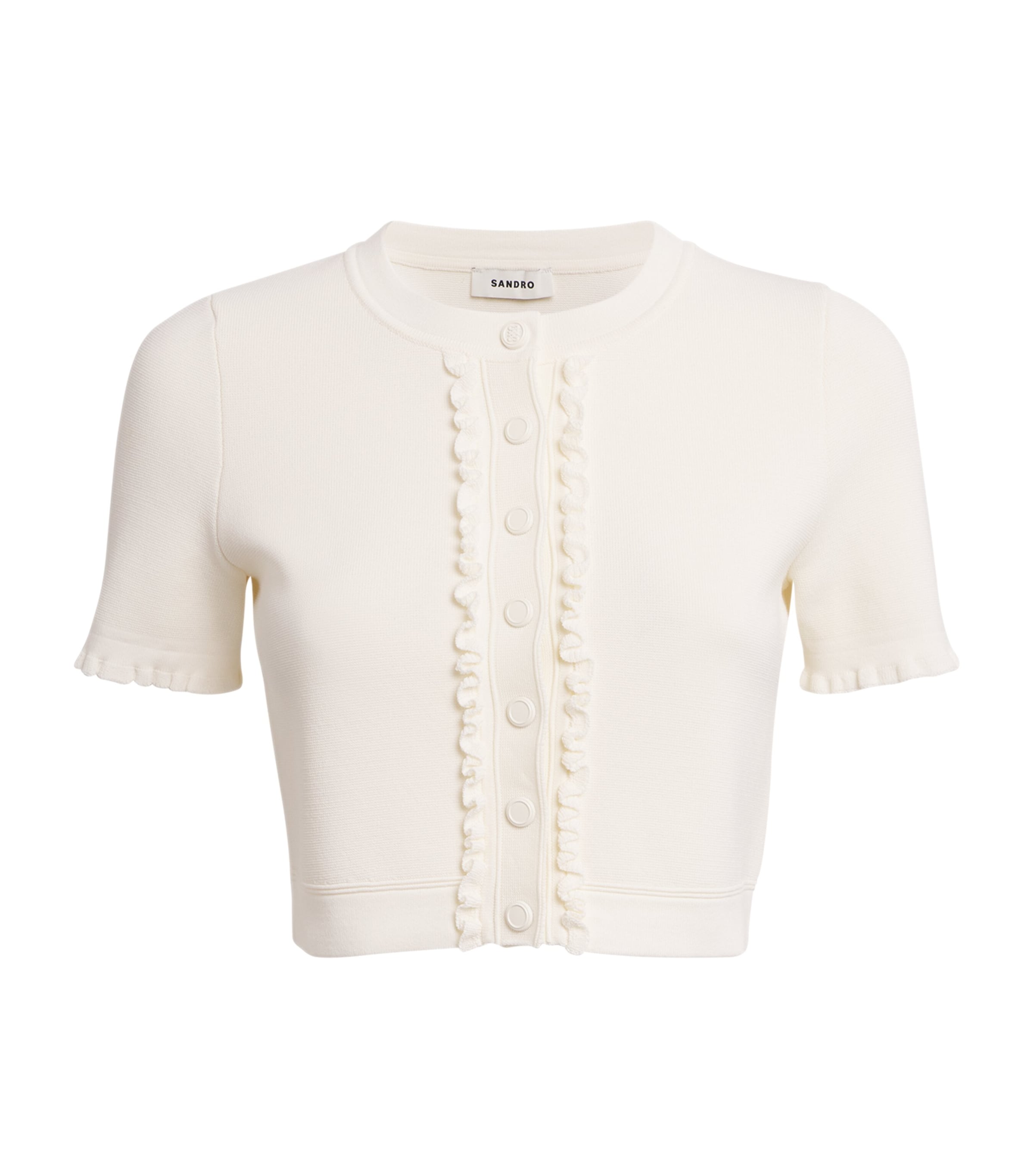 Shop Sandro Knit Cropped Blouse In Beige