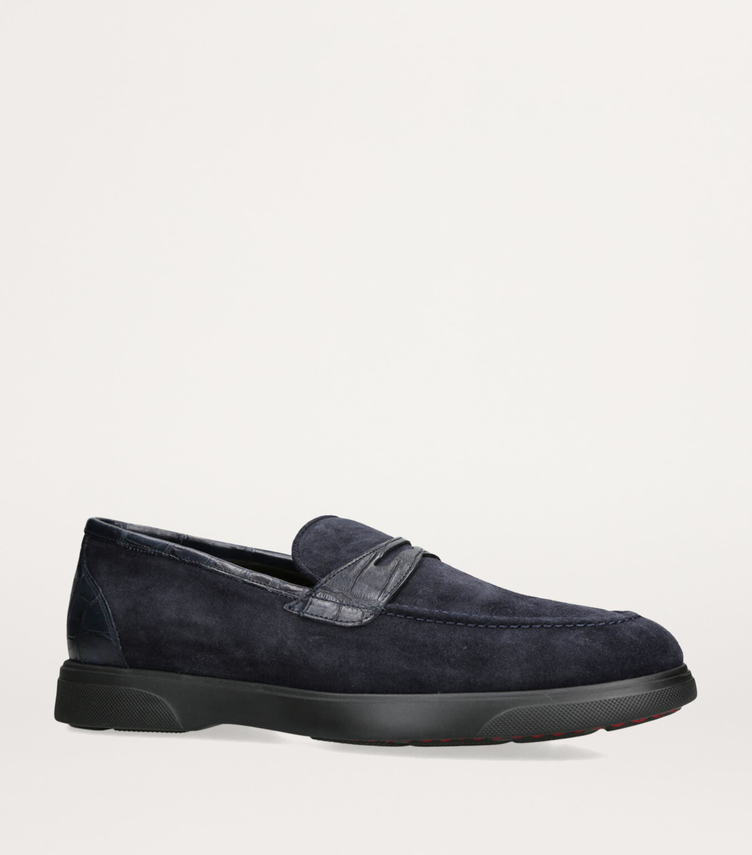 Suede Crocodile Leather-Detail Penny Loafers NAVY Image 3