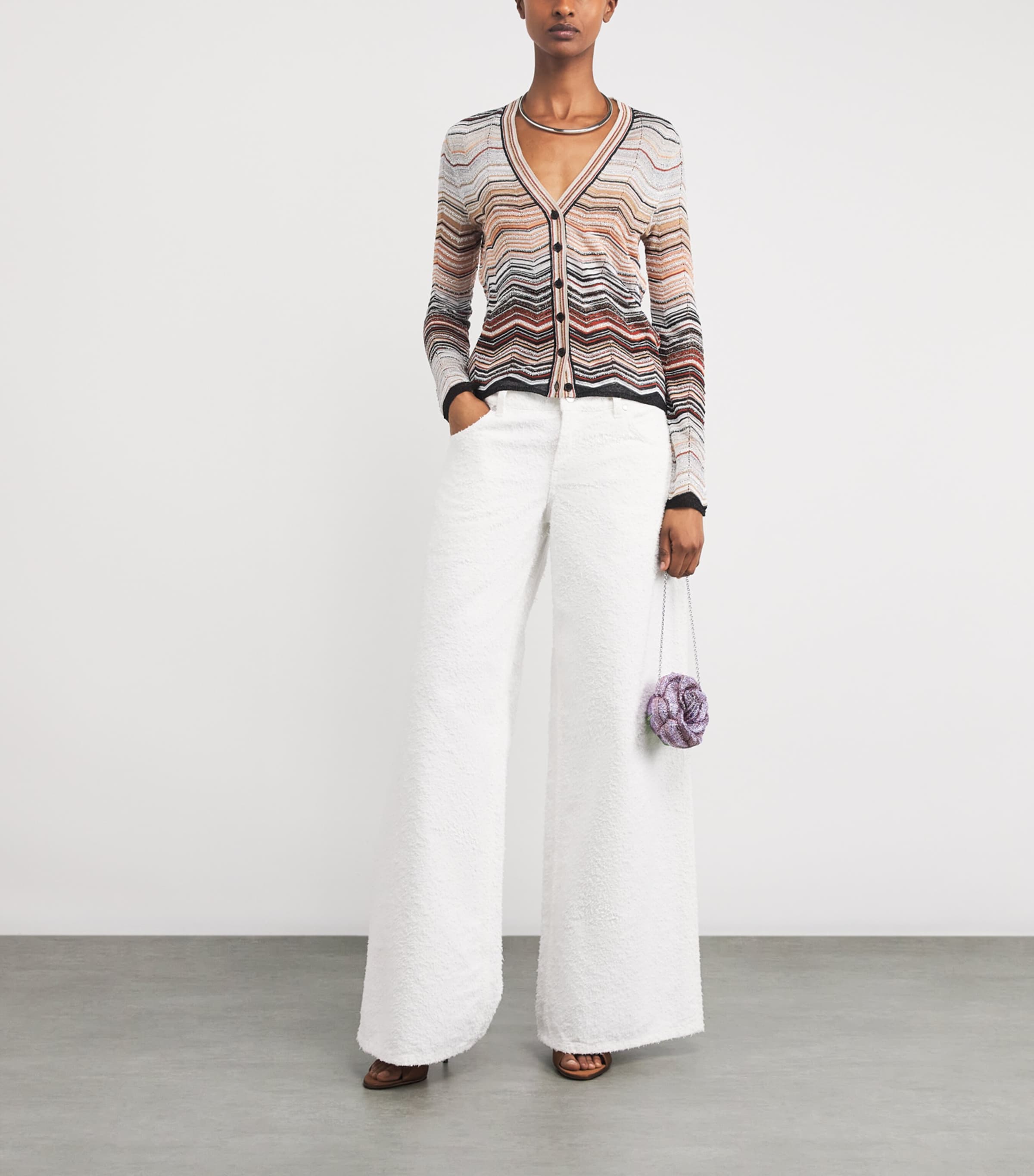 Embellished Zigzag Cardigan SM9ZV RED/BEIGE TONE Image 2