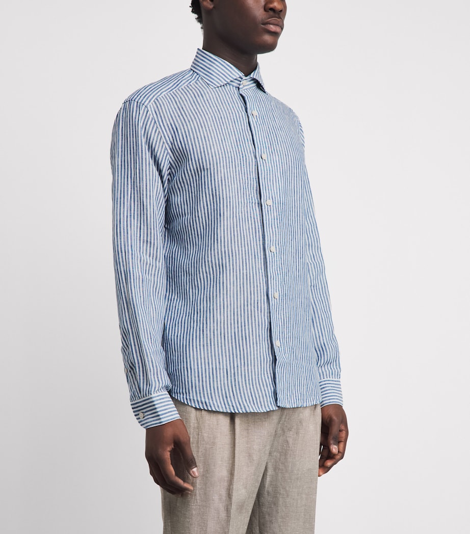 Eton Mens Linen Stripe Shirt Dark Blue Image 4