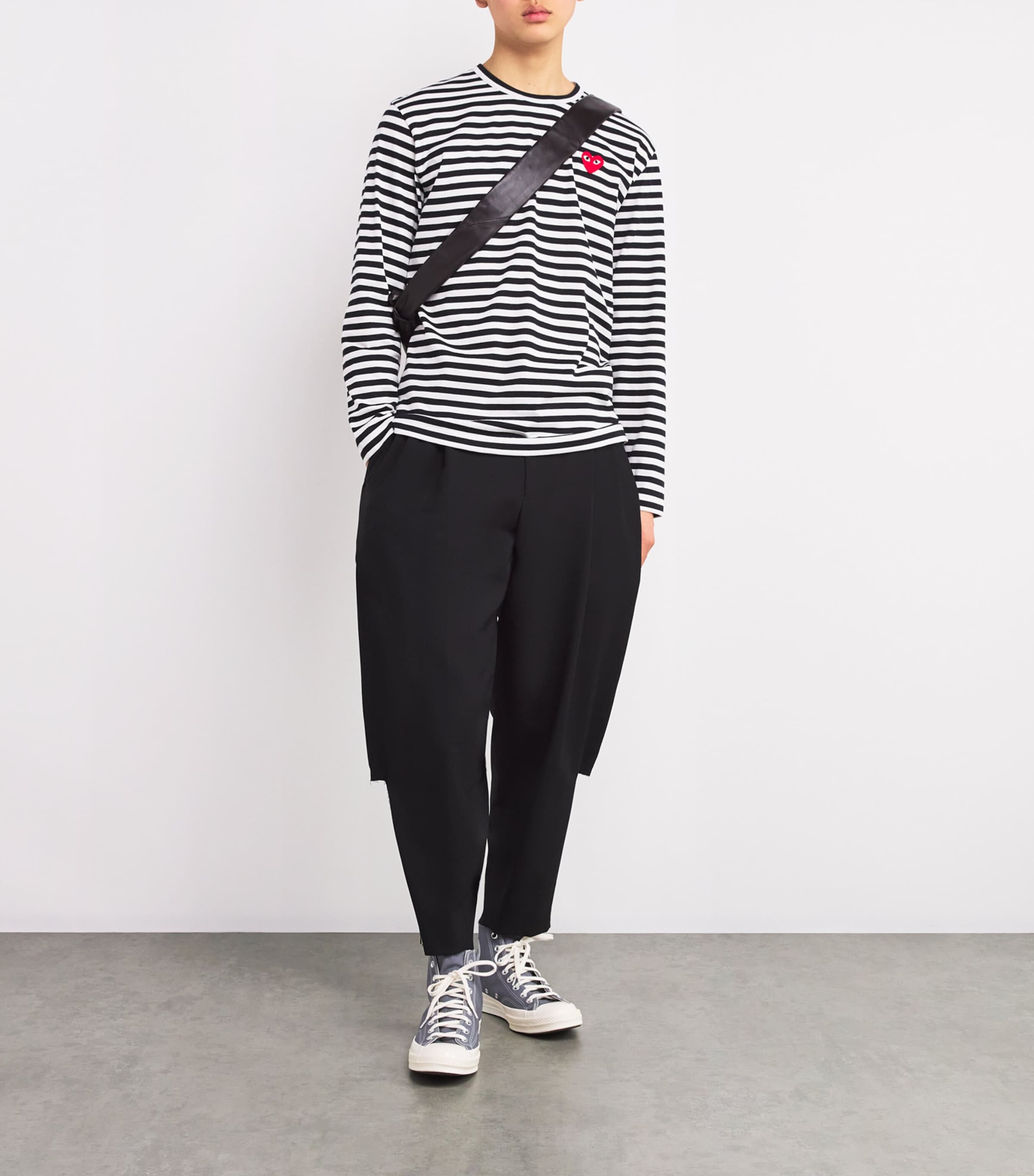 Comme Des Garçons Play Mens Striped Heart Logo T-Shirt Black/white Image 2