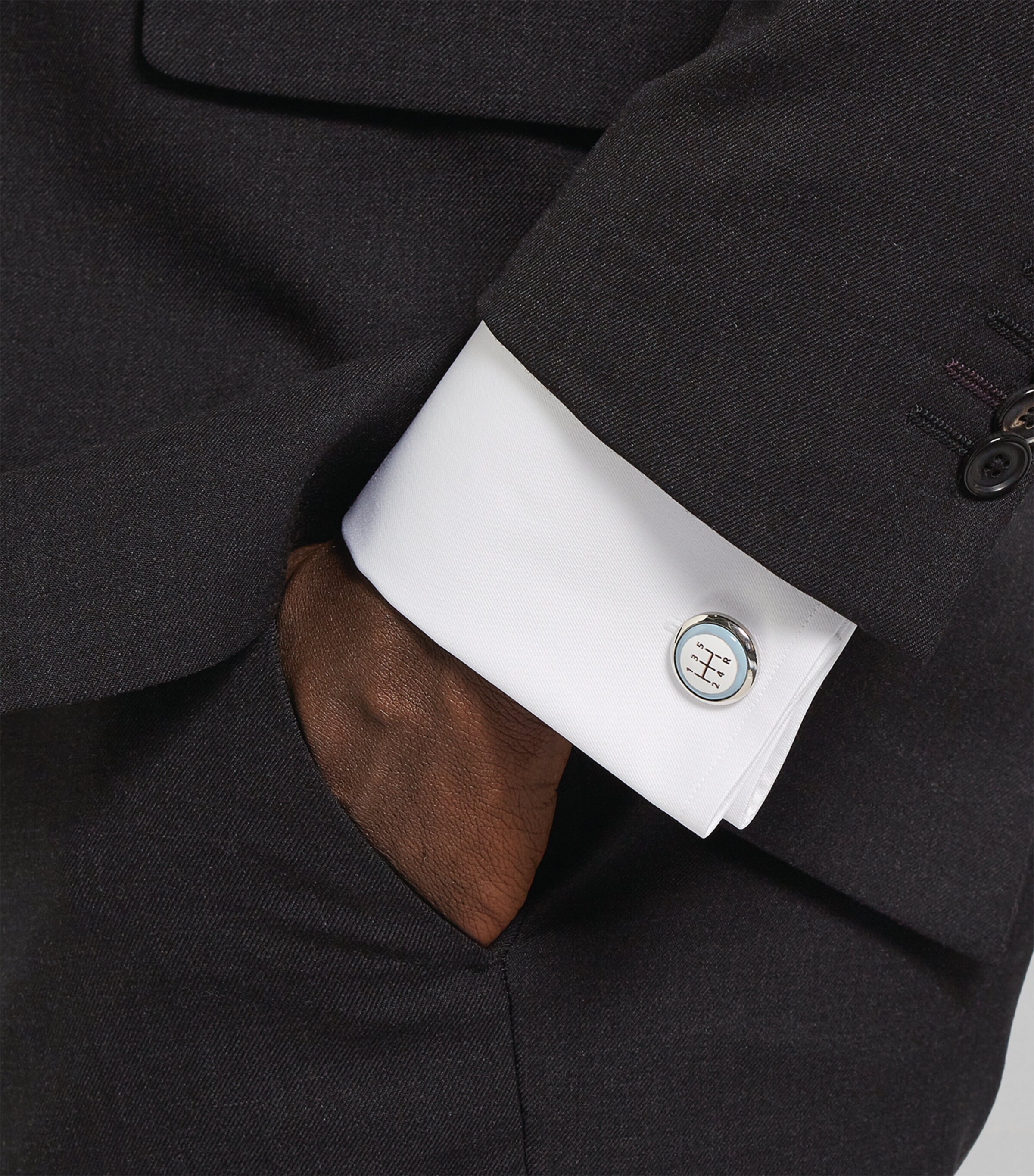 Halcyon Days Enamel Gear-Stick Cufflinks Silver Image 4