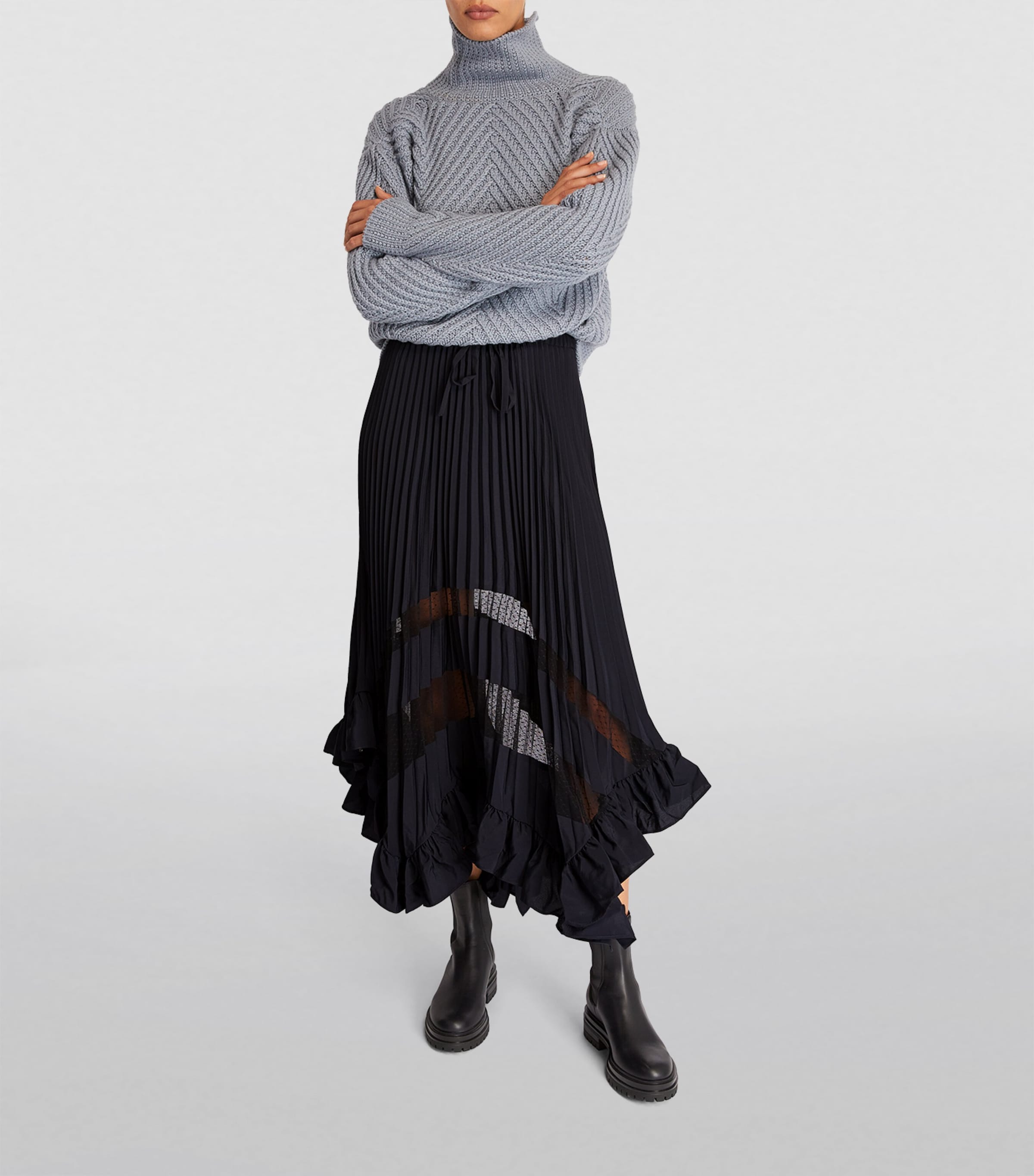 Pleated Asymmetric Midi Skirt NAVY Image 2