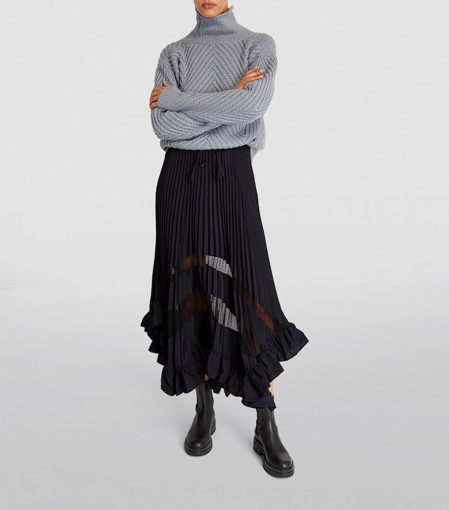 Pleated Asymmetric Midi Skirt NAVY Image 2