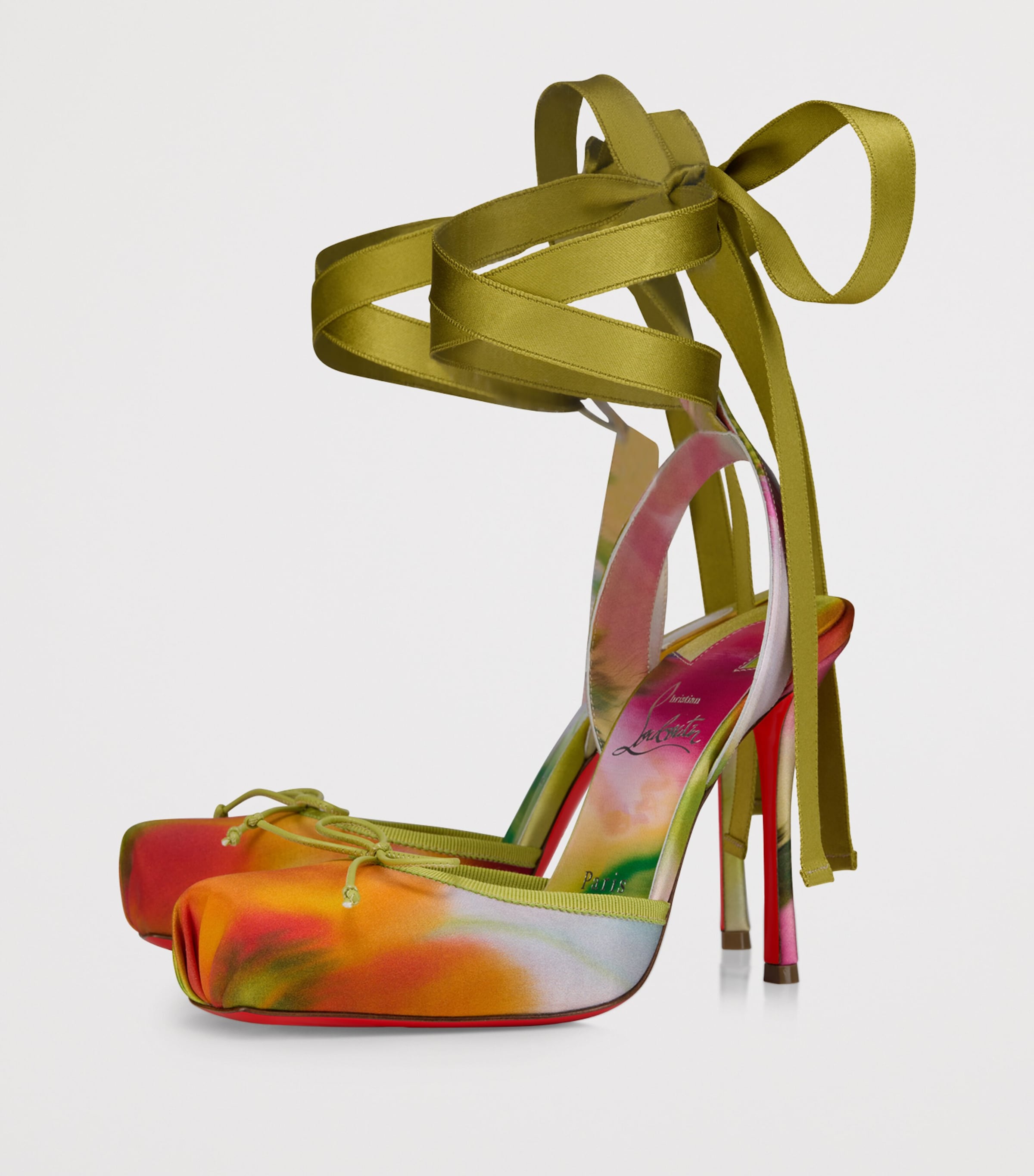 Christian Louboutin Cassia Lace-Up Botanica Satin Pumps 100 Image 2