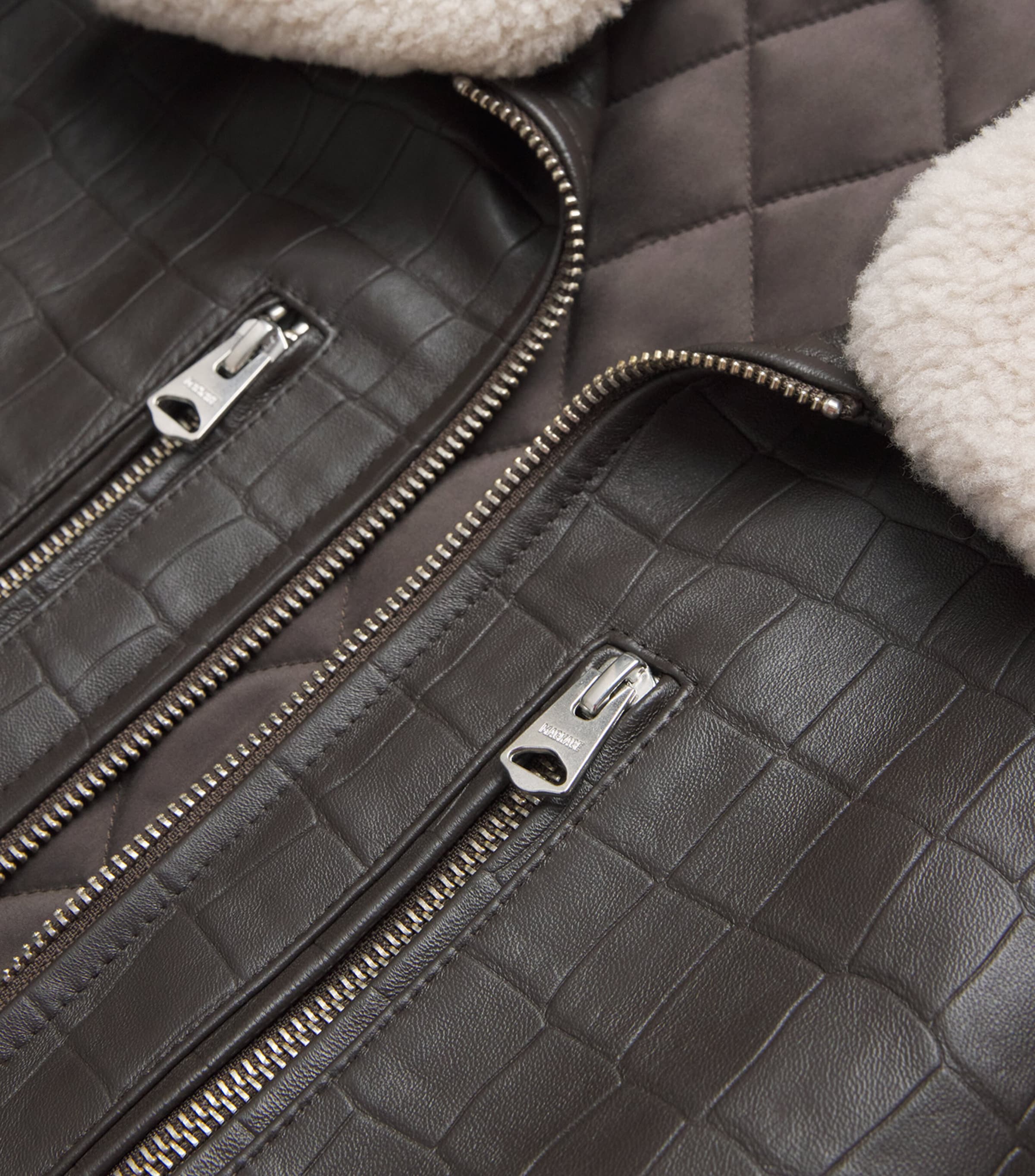 Embossed-Leather Chance-NV Bomber Jacket COFFEE A Image 5