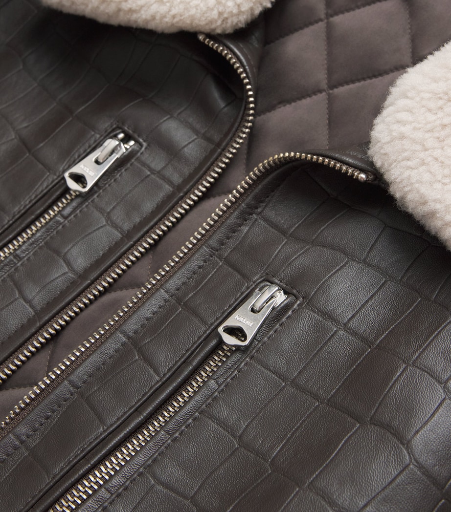 Embossed-Leather Chance-NV Bomber Jacket COFFEE A Image 5