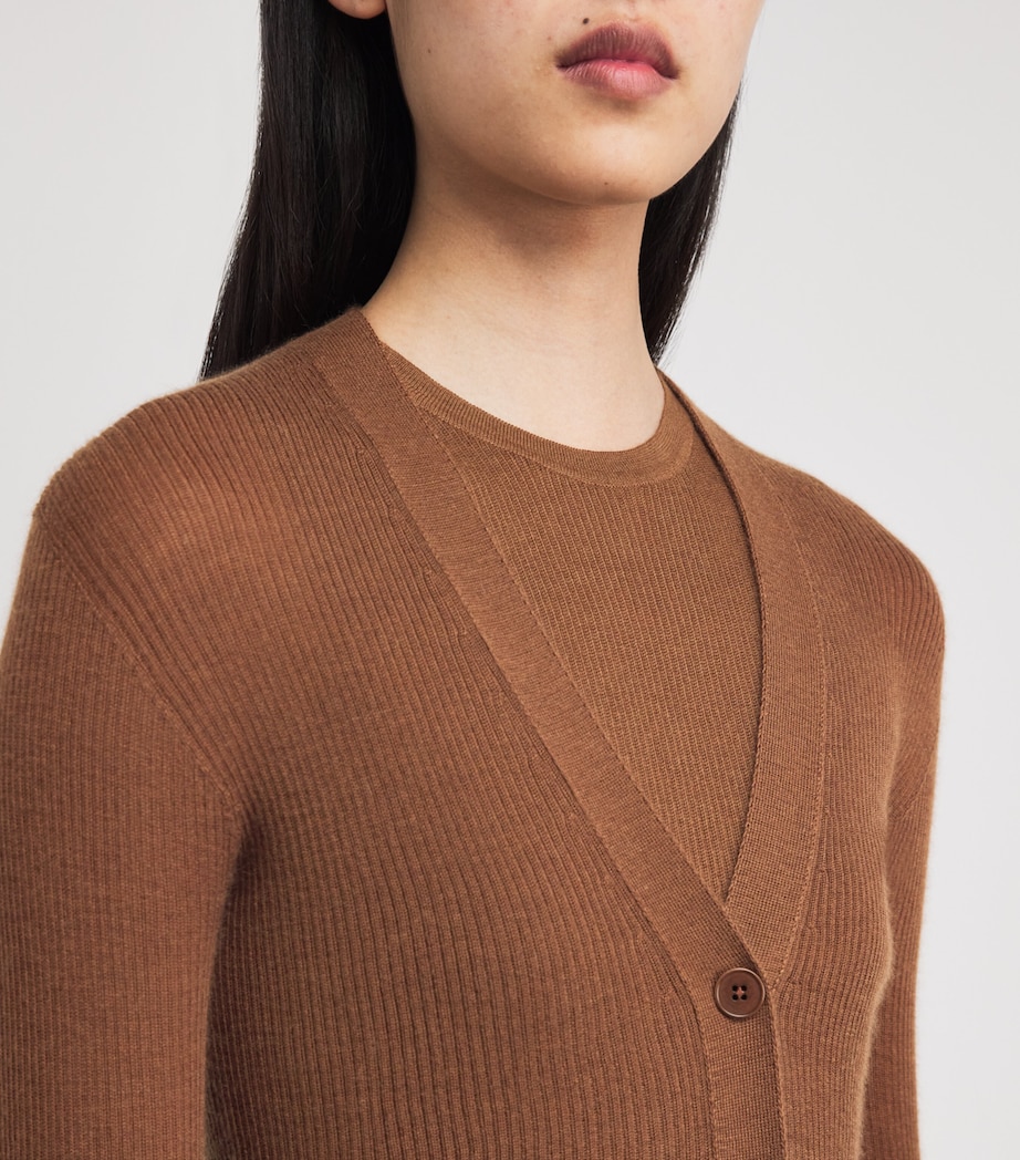 Superfine Cashmere V-Neck Cardigan SB7300 DARK CAMEL Image 6