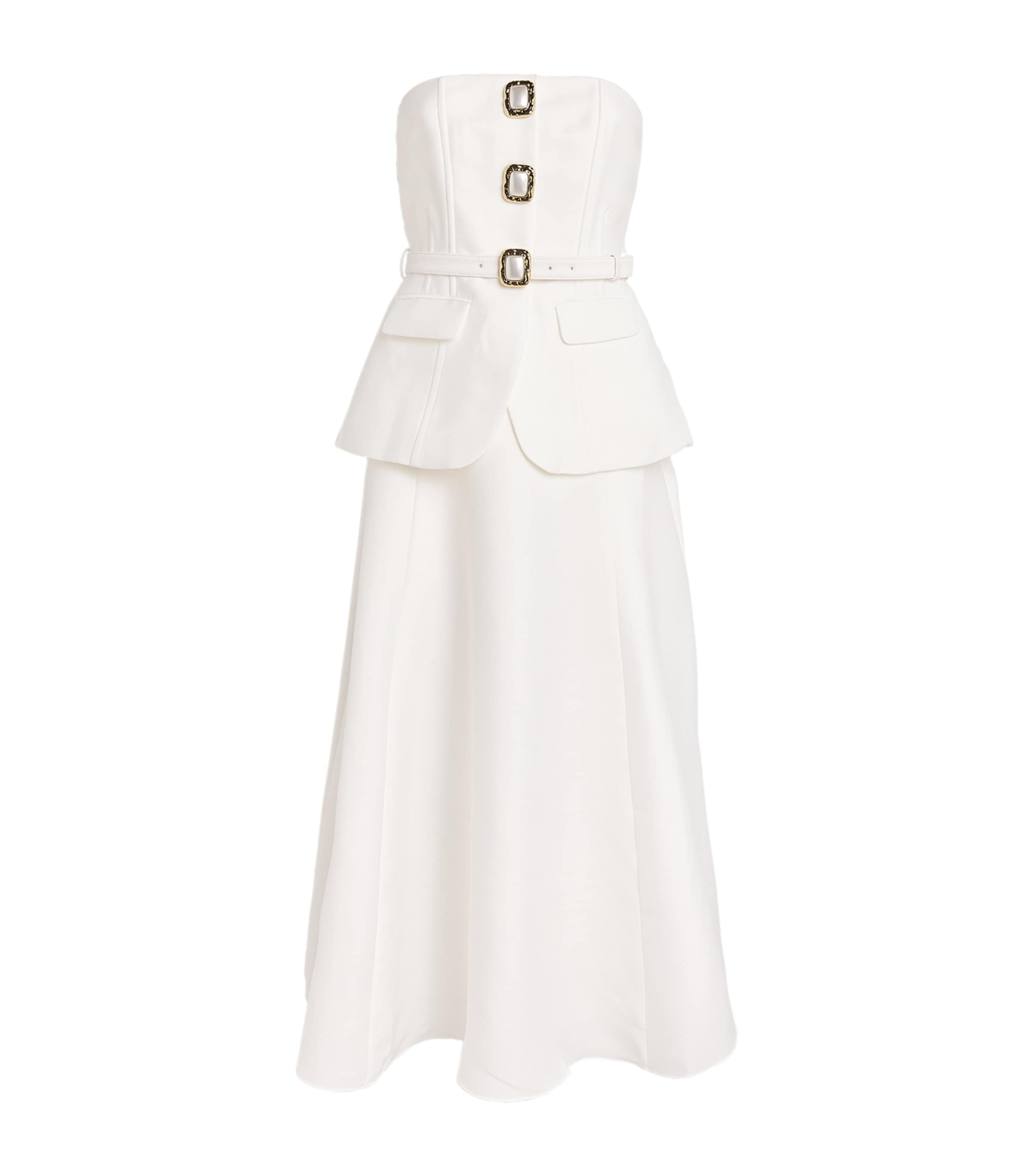 Taffeta Off-The-Shoulder Midi Dress WHITE Image 1