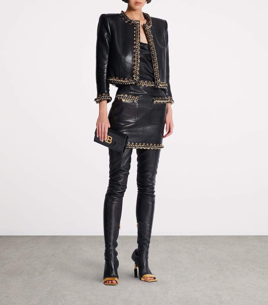 Leather Chain-Detail Jacket EAD NOIR/OR Image 6