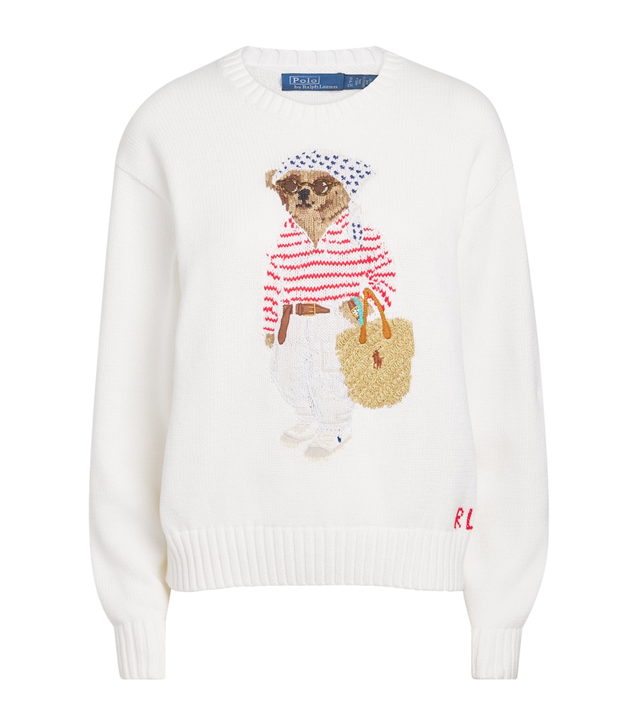 Polo Ralph Lauren Womens Cotton Polo Bear Sweater White Multi Image 1