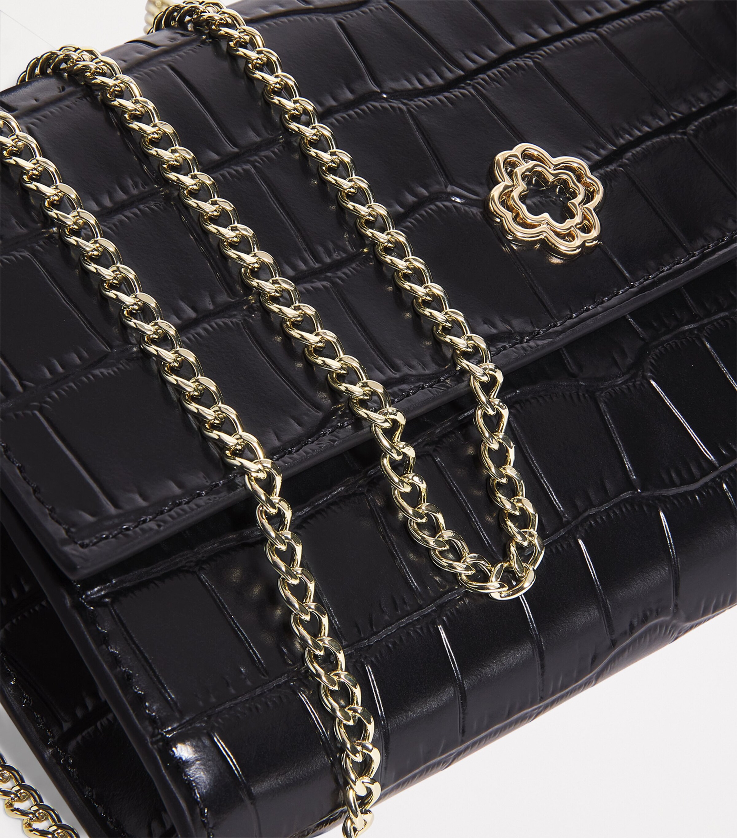 Maje Croc-Embossed Leather Chain Wallet Black Image 6