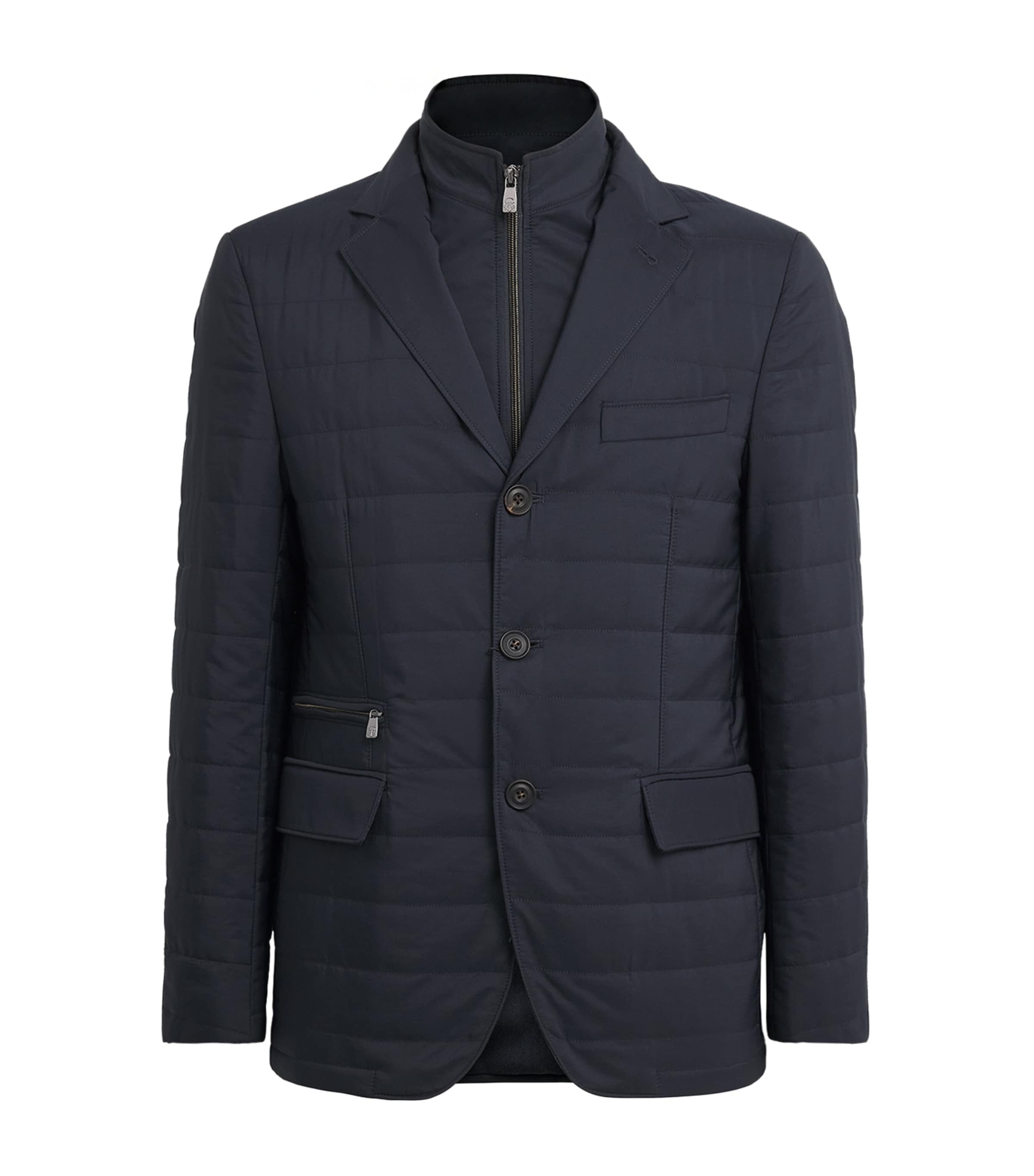Corneliani Mens Technical Quilted Blazer Dark Blue Image 1
