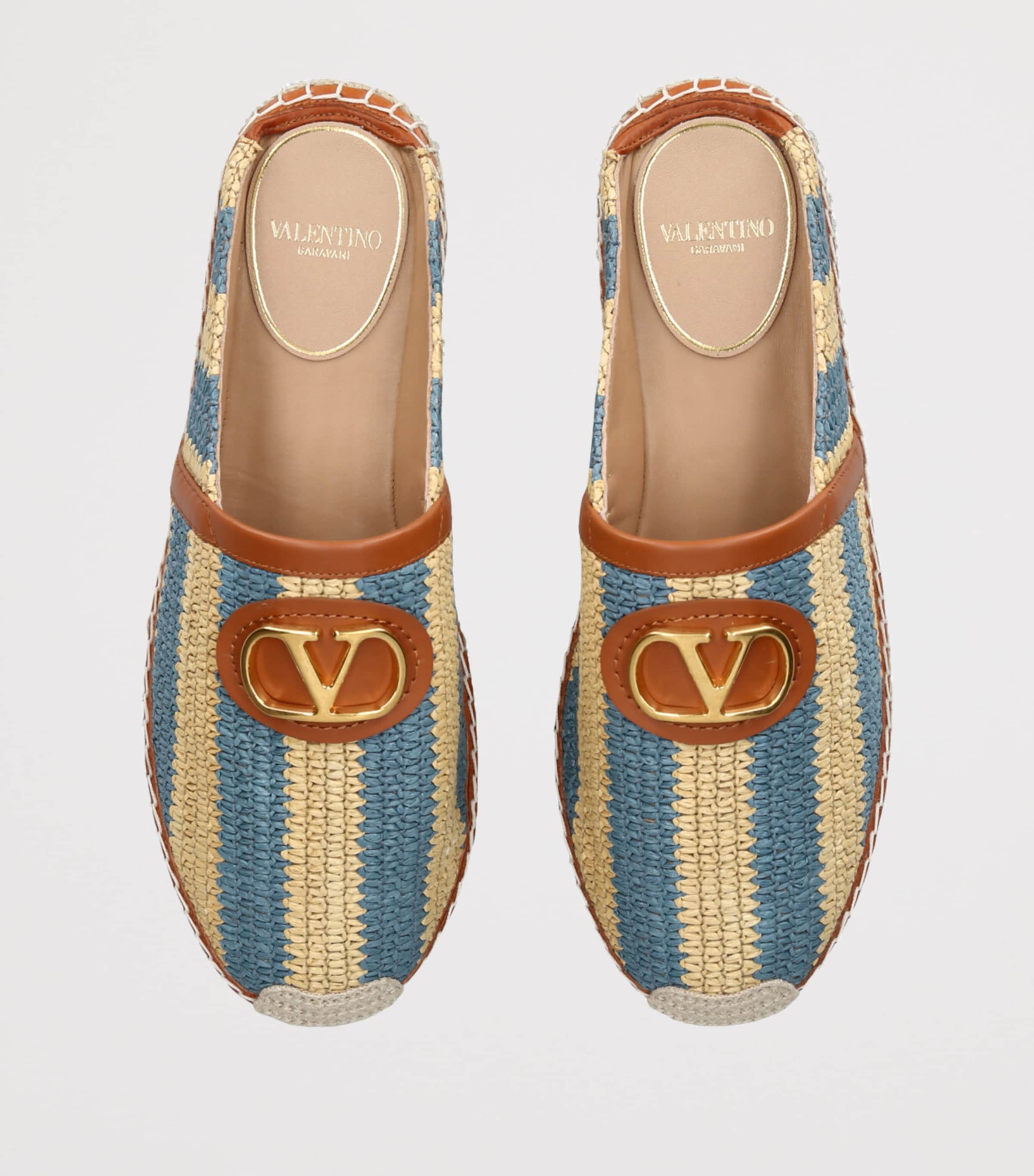 Valentino Garavani Leather Espadrille Mules Beige Comb Image 4