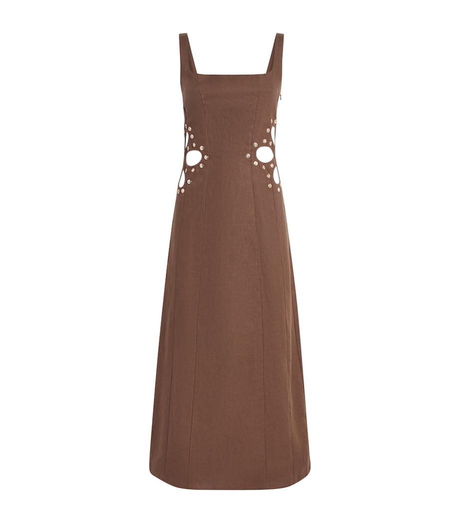 Maje Womens Linen Cut-Out Midi Dress Brown Image 1