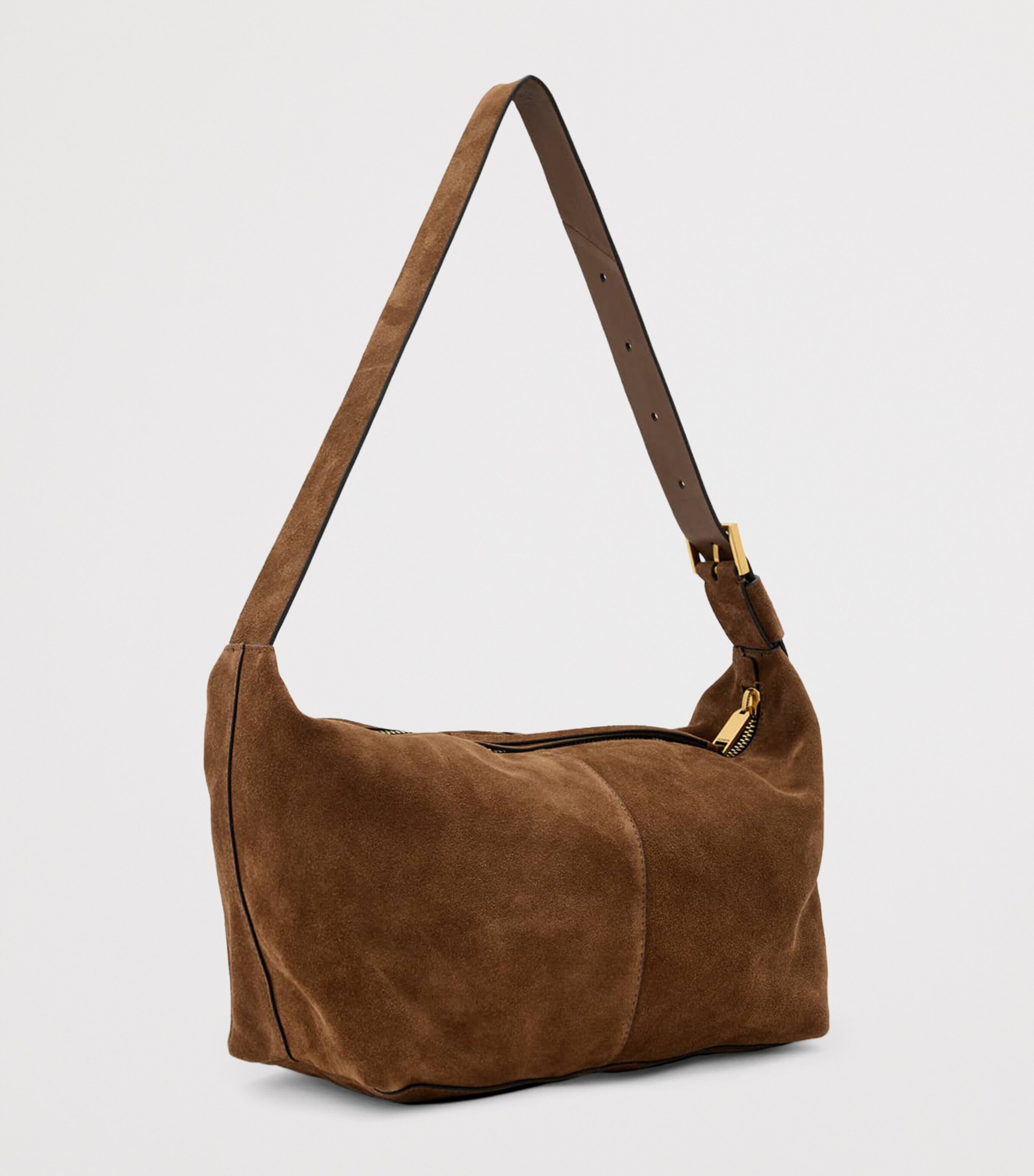 AllSaints Suede Jean Rey Shoulder Bag Sugar Brown Image 4