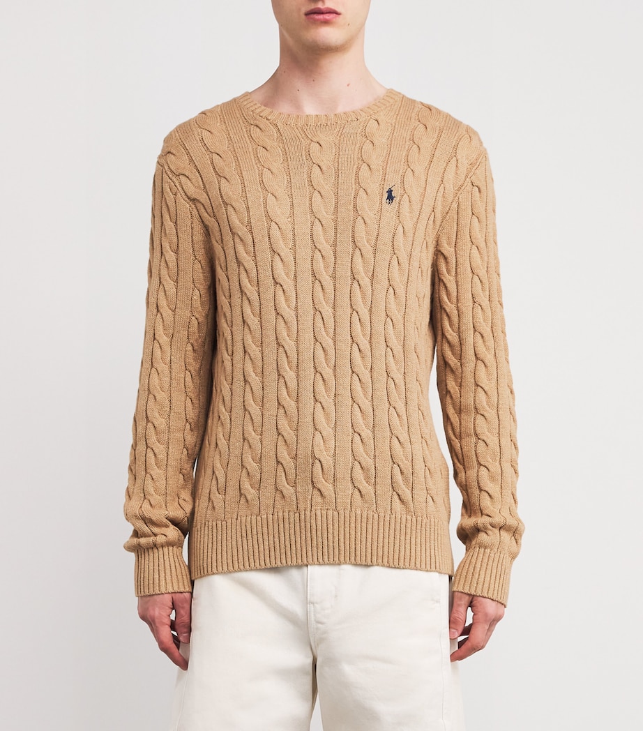 Cotton Cable-Knit Logo Sweater BROWN Image 3
