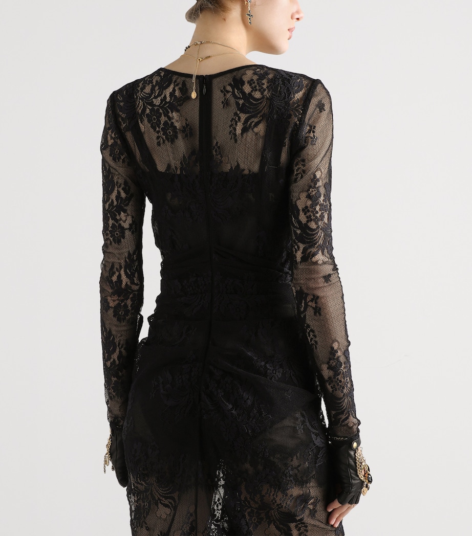 Lace Gathered Midi Dress N0000-BLACK Image 5