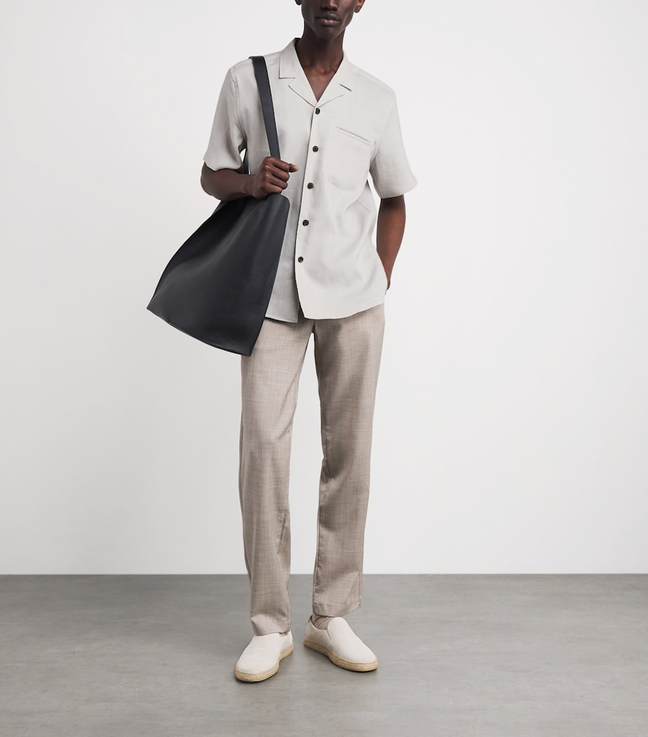 Corneliani Mens Linen-Wool Short-Sleeve Shirt Natural White Image 2
